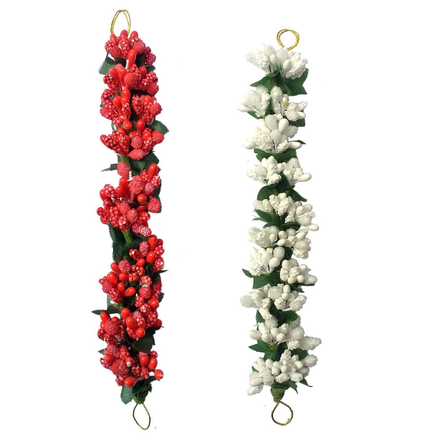 Ruchi Hair Artificial Flower Gajra - Flower Bun Juda Hair Accessories for Women & Girls (Pack of 2, White & Red) - Perfect for Weddings, Parties & Traditional Indian Hairstyles