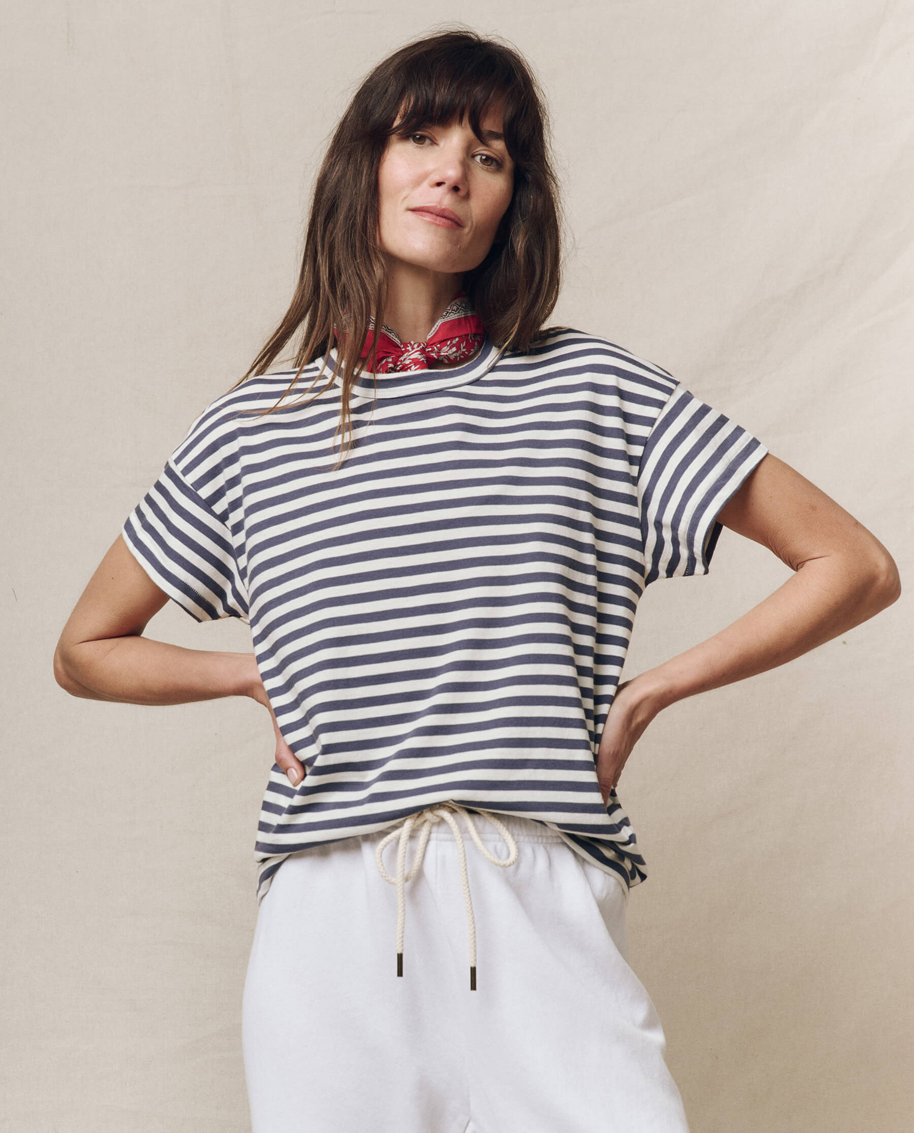 Vintage Blue Stripe Boxy Crew T-Shirt - Retro Style Comfort Fit Cotton Tee for Men & Women - Perfect for Casual Wear, Street Style & Everyday Outfits