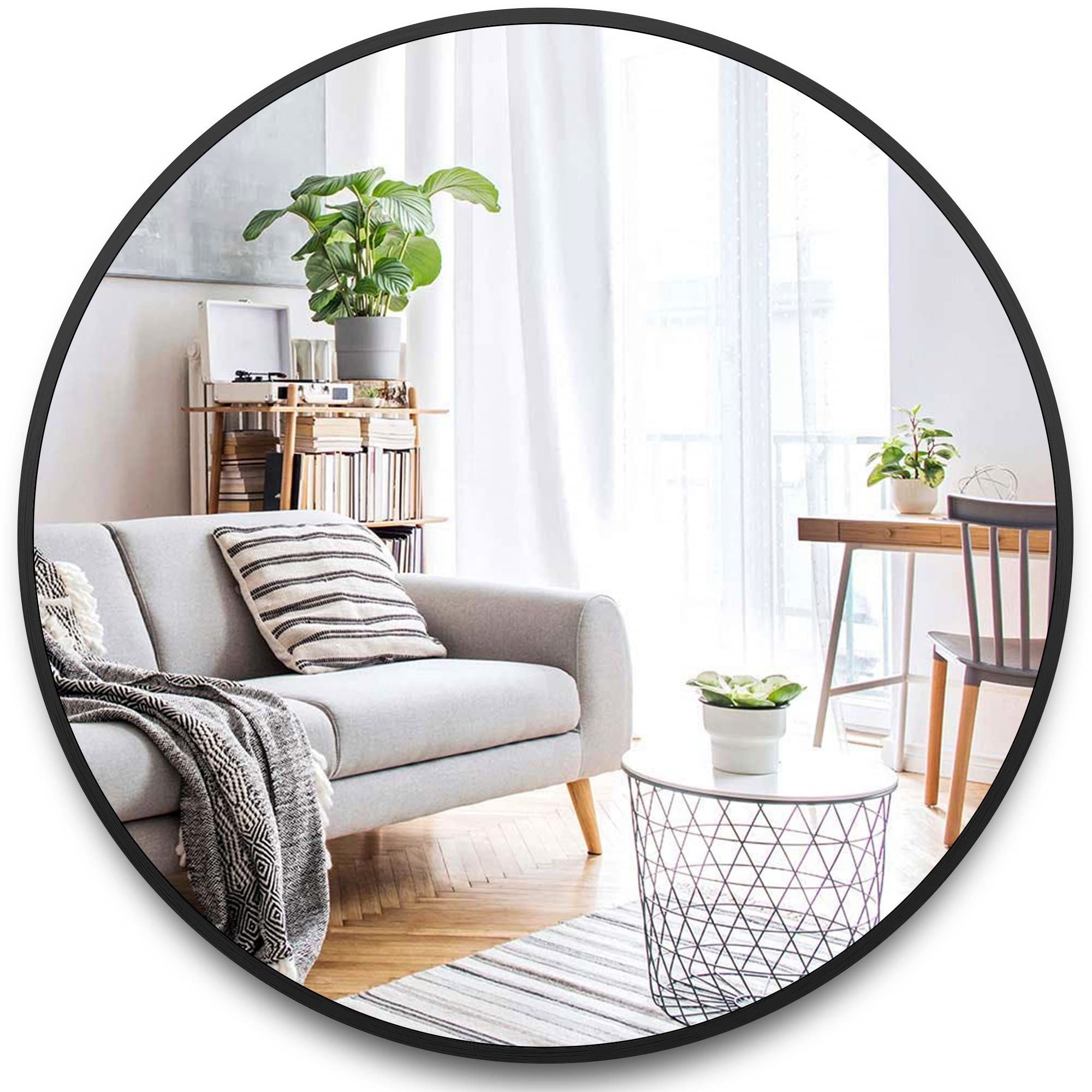 36 Inch Round Wall Mirror - Black Brushed Metal Frame for Bathroom, Living Room, Bedroom & Entryway | Decorative Circle Mirror for Home Decor & Vanity Use