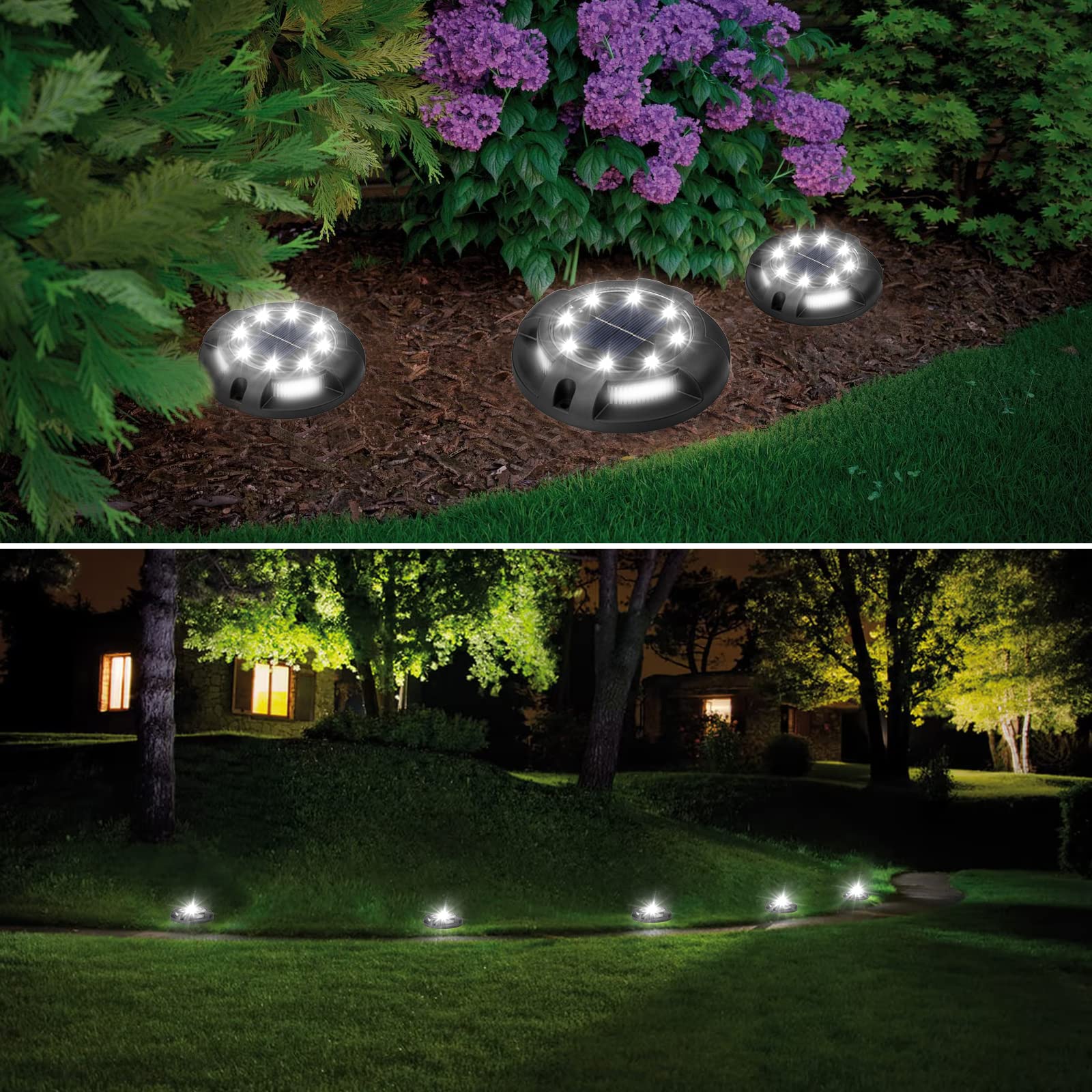 Fohil 12 Pack Solar Disk Lights - 12 LED Waterproof Outdoor Landscape Lighting for Pathway, Lawn, Yard, Patio, Walkway, Driveway, Deck & Garden Decor (Cool White) - Perfect for Nighttime Safety & Backyard Ambience