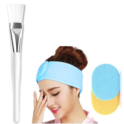 Soft Round Powder Puff & Plastic Face Brush Set with Cotton Headband - 3-Piece Makeup Brush Kit for Blush, Foundation & Body Application | Perfect for Daily Makeup & Professional Salon Use
