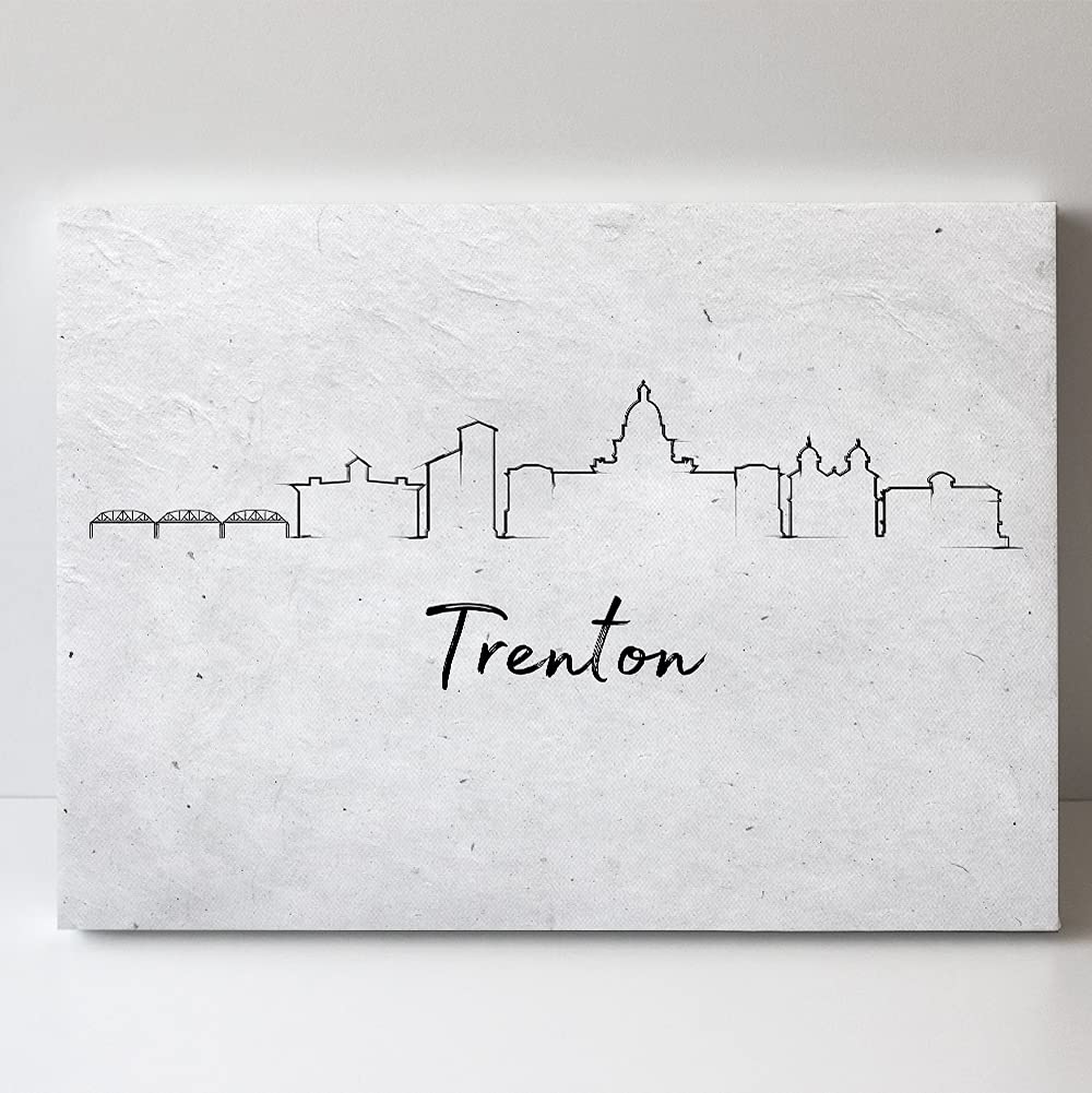 TJ Originals - Trenton, New Jersey Skyline Black & White Canvas Wall Art - Modern Home Decor for Living Room & Bedroom - 12x16 Inches - Perfect for Office, Apartment & Gift Giving