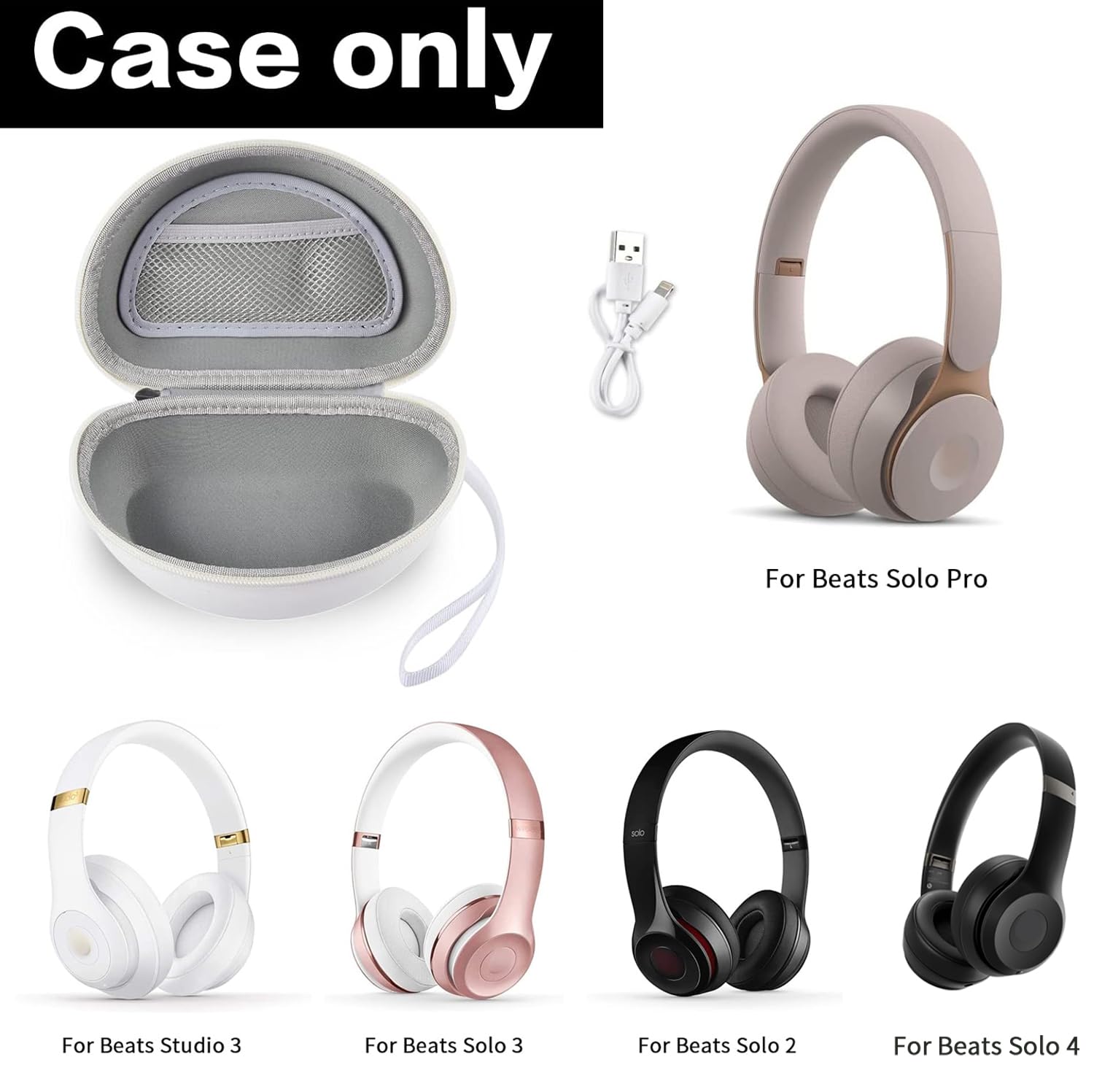 Premium Hard Shell Headphone Case Compatible with Beats Solo 4, Studio Pro, Solo3, Studio3, Solo2 & Solo Pro - Protective Travel Storage Cover for Wireless On-Ear Headphones (White) - Perfect for Commuting, Gym & Travel Accessories