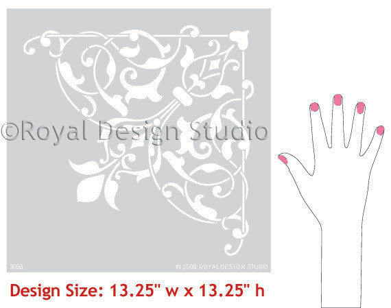Arabesque Ceiling Corner Stencil - Reusable DIY Wall Painting Template for Home Decor, Moroccan Pattern Stencil for Walls, Ceilings, Furniture - Perfect for Bedroom, Living Room, Nursery Renovation Projects