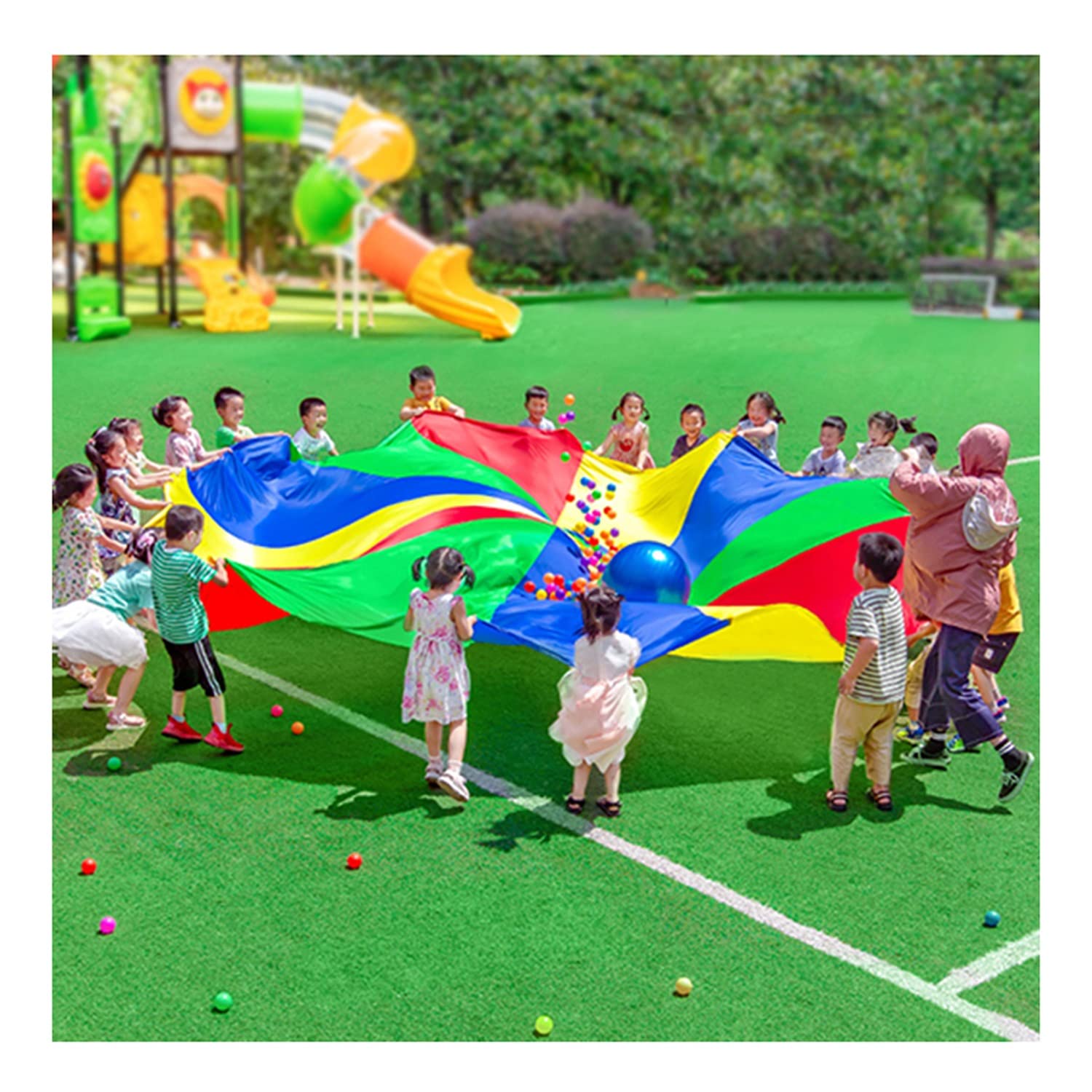 ZMQJEQANBG Kids Play Parachute - 6.5ft Durable Oxford Fabric Parachute for Outdoor Games, Physical Training & Team Activities - Perfect for Birthday Parties, School PE Classes & Backyard Fun