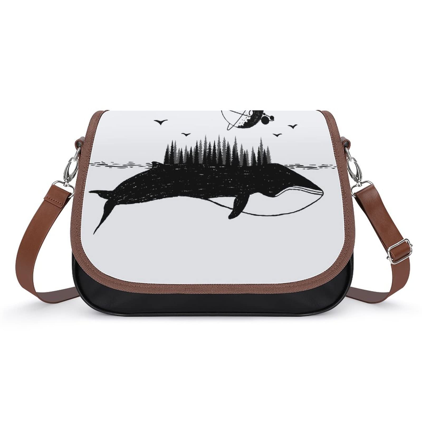 Whale Planet Seagull Printed Leather Crossbody Bag for Women - Stylish Shoulder Messenger Satchel Purse - Perfect for Work, Travel & Everyday Use