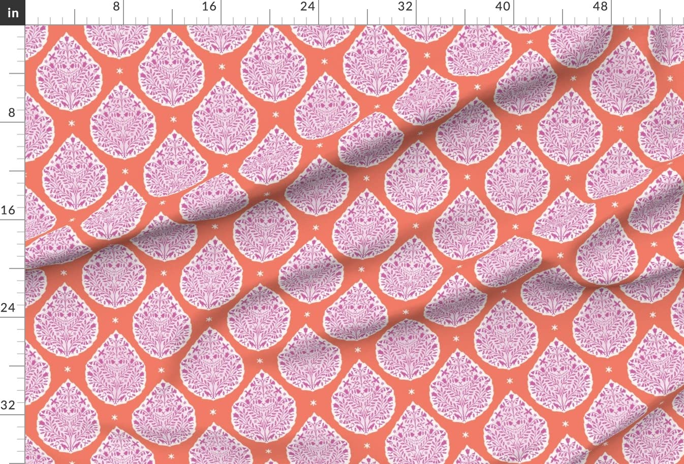 Teardrop Paisley Printed Minky Fabric - Pink Orange Coral Magenta Bohemian Boho Style Fat Quarter for Sewing Baby Blankets, Quilt Backing & Plush Projects | Soft Egyptian Cotton Blend for DIY Crafts & Home Decor