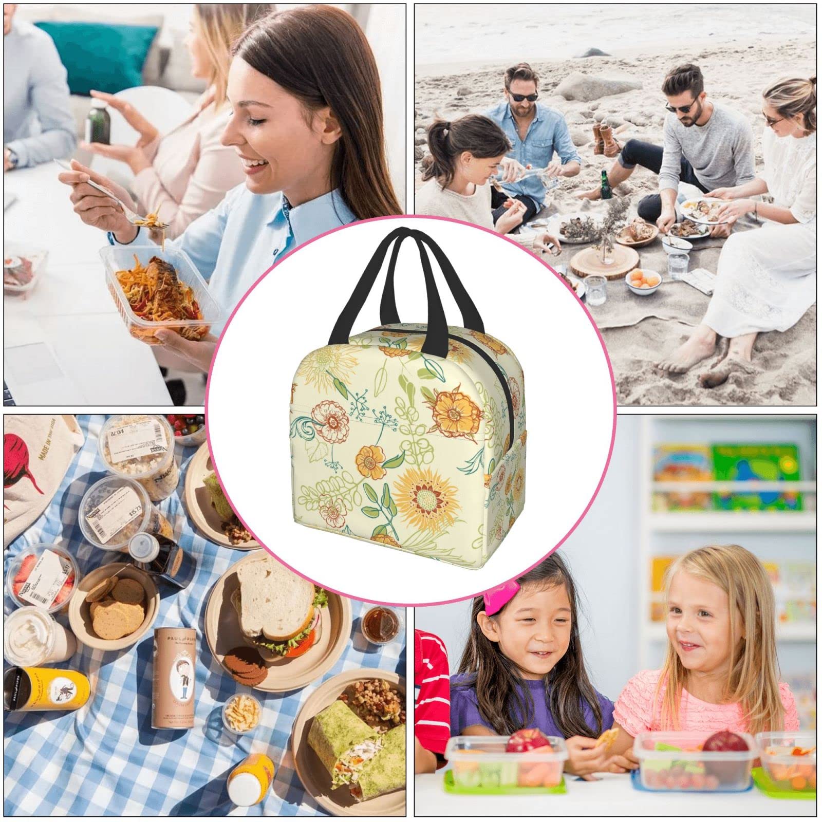 Insulated Sunflower Lunch Bag - Reusable & Leak-Proof Yellow Lunch Box for Men & Women - Perfect for Work, School, Travel & Picnics | Portable Meal Container & Food Tote