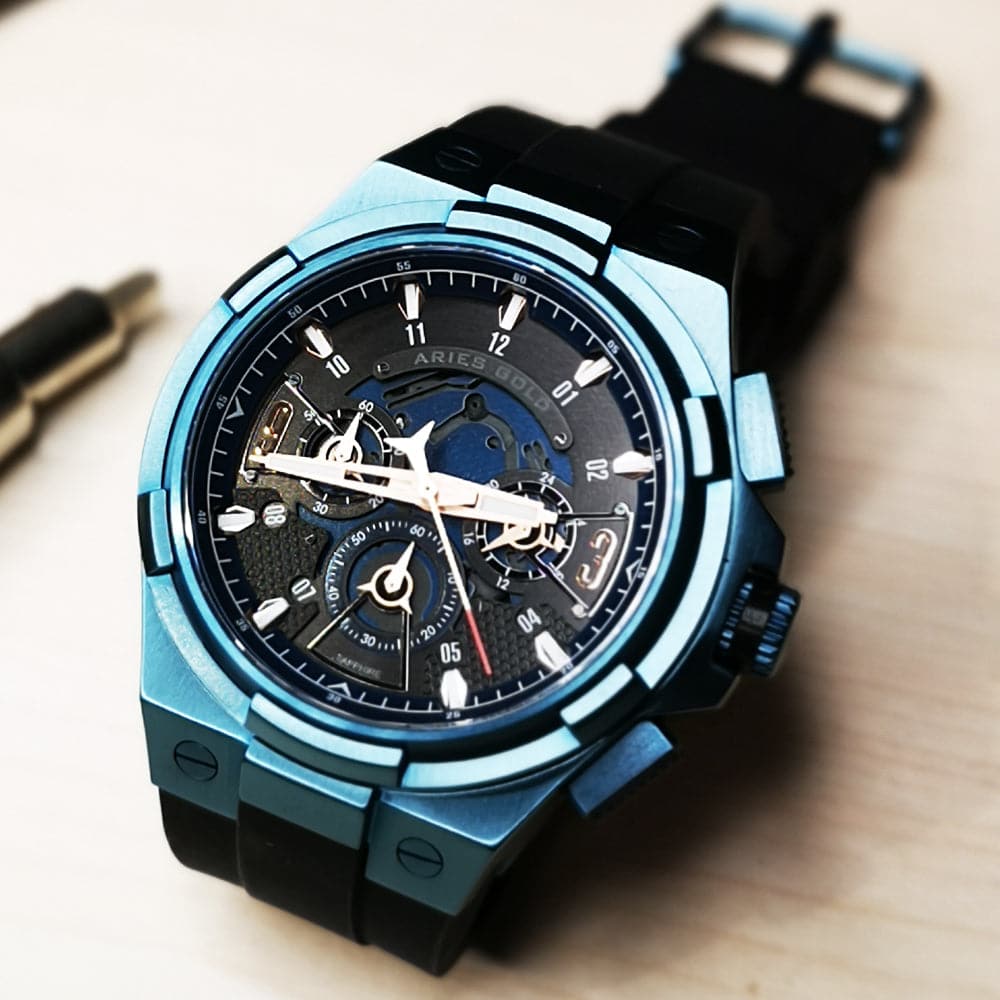 ARIES GOLD Analog Men's Watch with Lightning Blue Dial & High-Tech Silicon Strap - Model G 7016 BU BURG - Perfect for Casual Wear, Sports & Everyday Use
