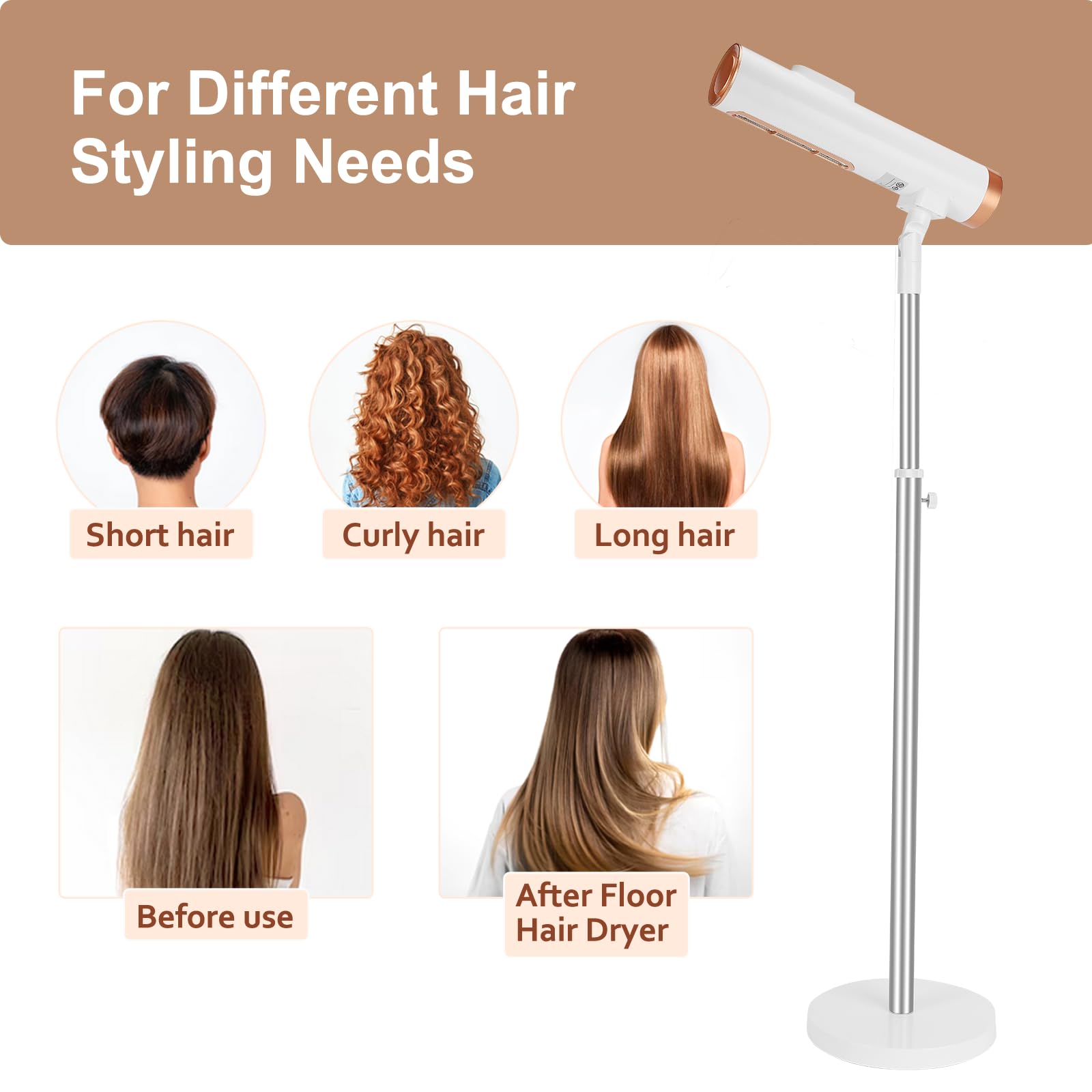 CoralBoxer Hands-Free Hair Dryer Stand with Remote Control - Adjustable Height & Angle, 5 Working Modes for Home Use - Perfect Gift for Women, Elderly, Children, Disabled & Pets - Ideal for Salon, Bathroom & Bedroom Styling