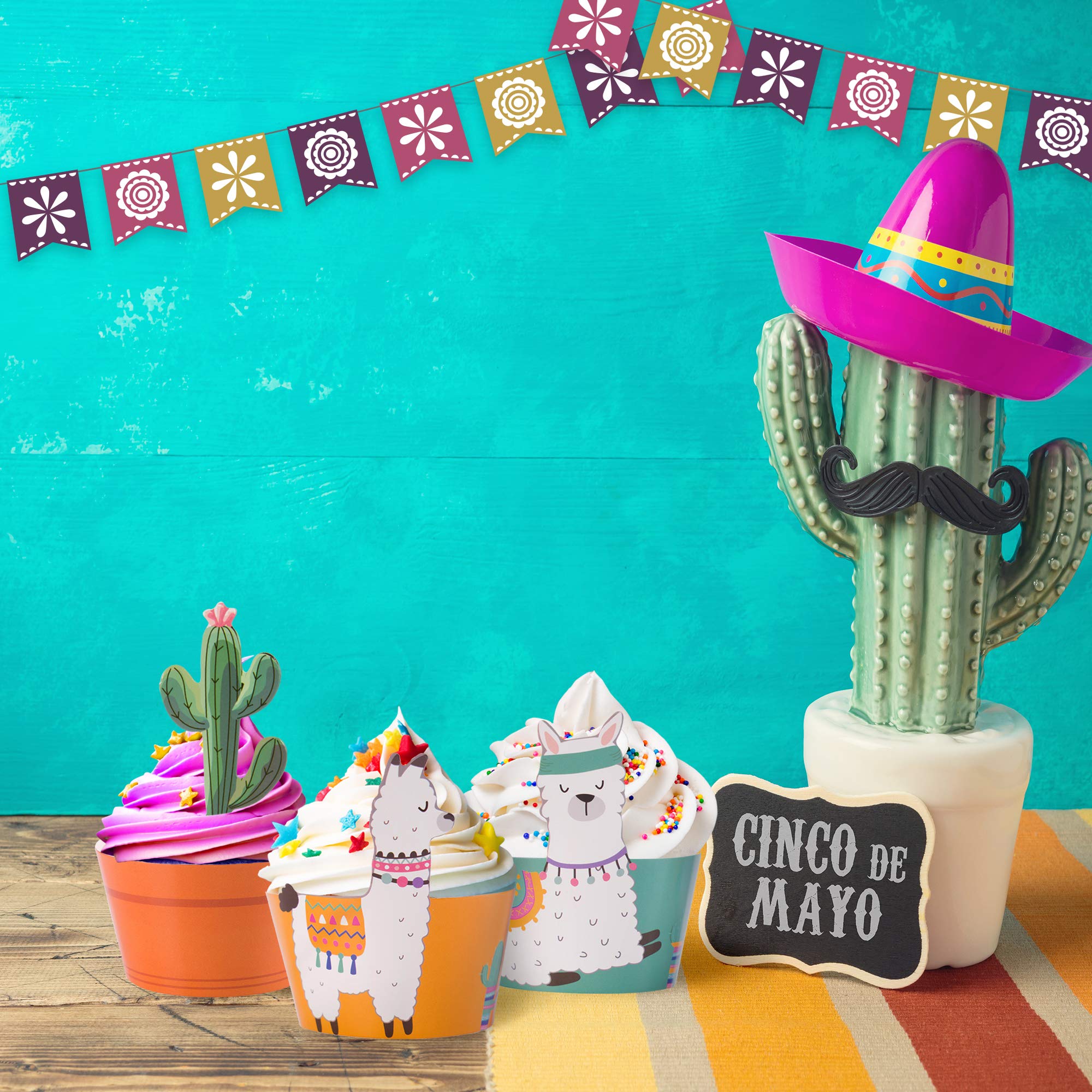 Pop Fizz Designs Cactus & Llama Cupcake Decorations Set - 24pcs Party Toppers & Wrappers for Bachelorette, Birthday, Baby Shower | Perfect for Desert Theme Parties & Southwest Celebrations