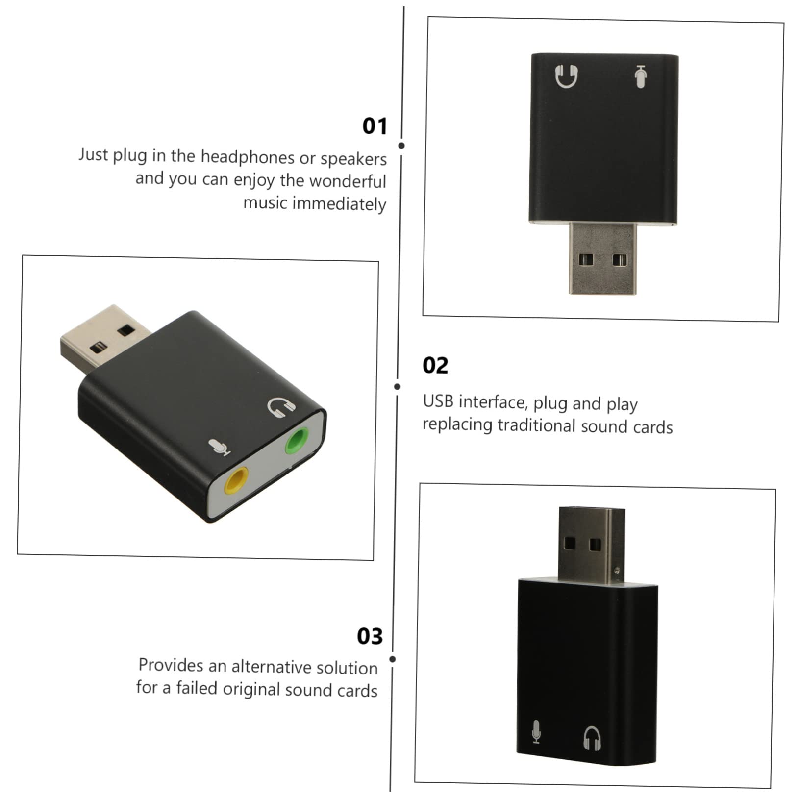 BUTIFULSIC USB External Sound Card - Aluminum USB Audio Adapter for Windows PC & Laptop - High-Quality Stereo Sound & 3D Microphone Support - Perfect for Gaming, Streaming, Music Production & Online Meetings