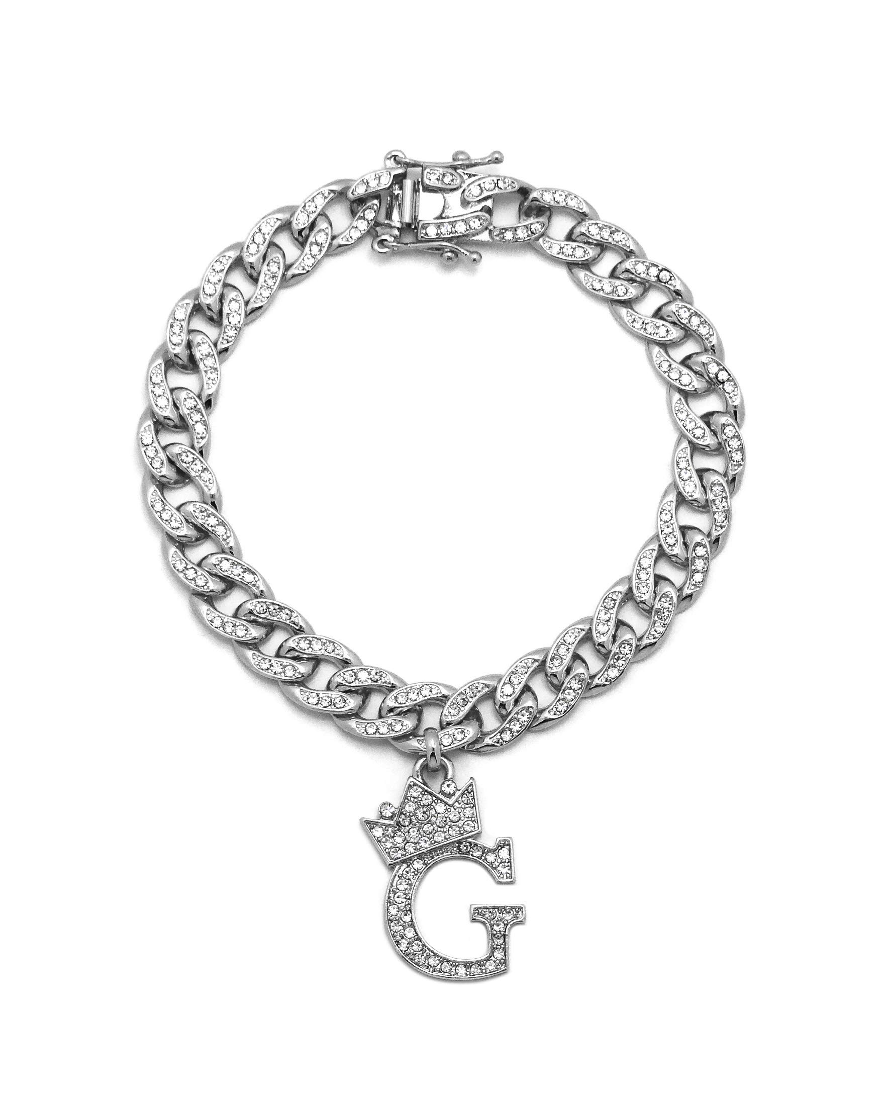 Women's Initial Letter Charm Cuban Chain Anklet - 10mm Stone Filled for Daily Wear