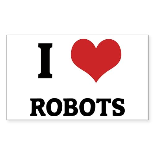 White - I Love Robots Rectangle Sticker