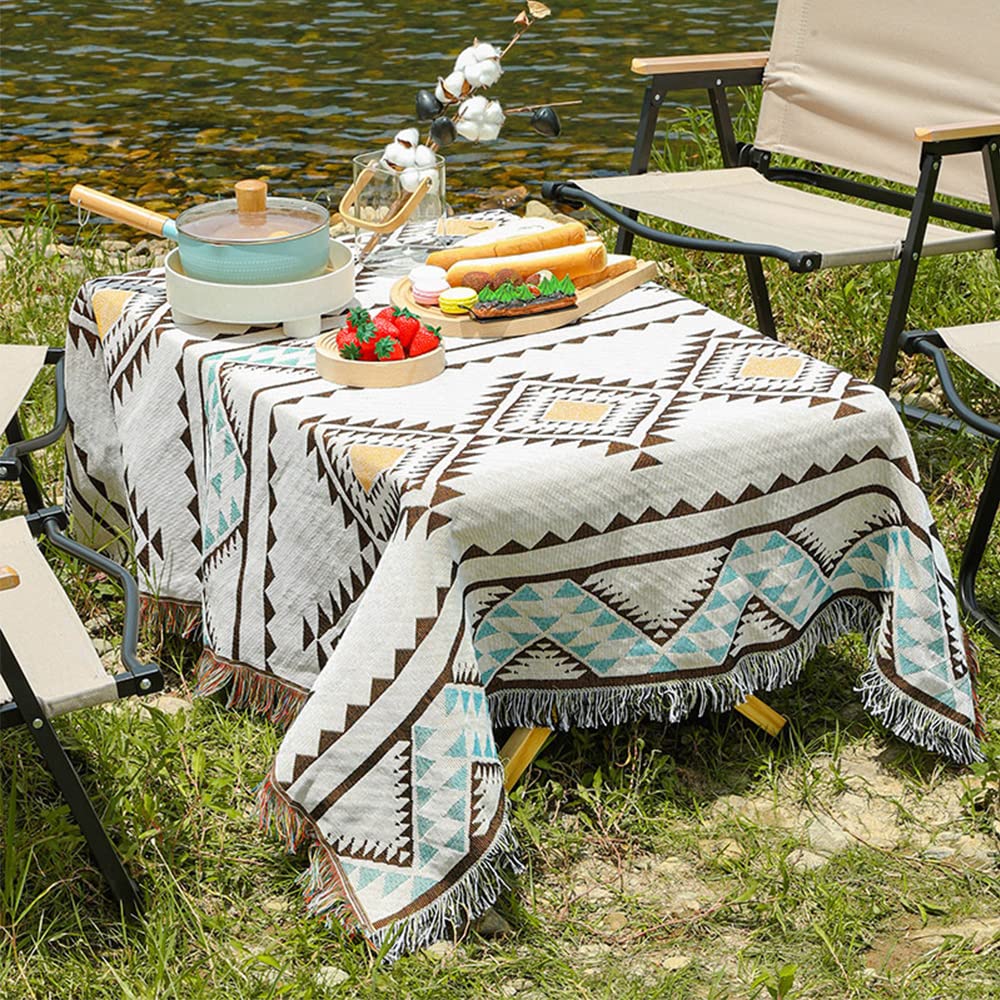 Southwest Aztec Native American Reversible Woven Blanket with Tassels - Boho Western Decor for Couch, Bed, Outdoor Camping & Travel - Perfect for Home, Picnics and Festivals