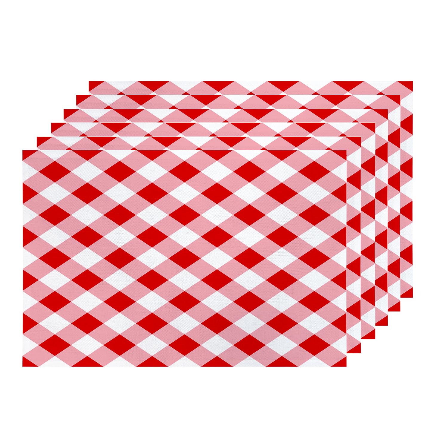 Shrahala Plaid Retro Placemats - Set of 4 Washable Non-Slip Burlap Fabric Square Placemats in Red & White Gingham Pattern for Dining Table, Kitchen, Round Table & Outdoor Use | Perfect for Holiday Dinners, Picnics & Everyday Meals