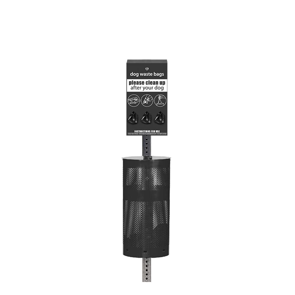 5' Tall Rust-Proof Aluminum Low-Profile Dog Waste Station with Roll Bag Dispenser - Includes 400 Waste Bags & 25 Can Liners (Matte Black) - Perfect for Parks, Backyards & Public Spaces