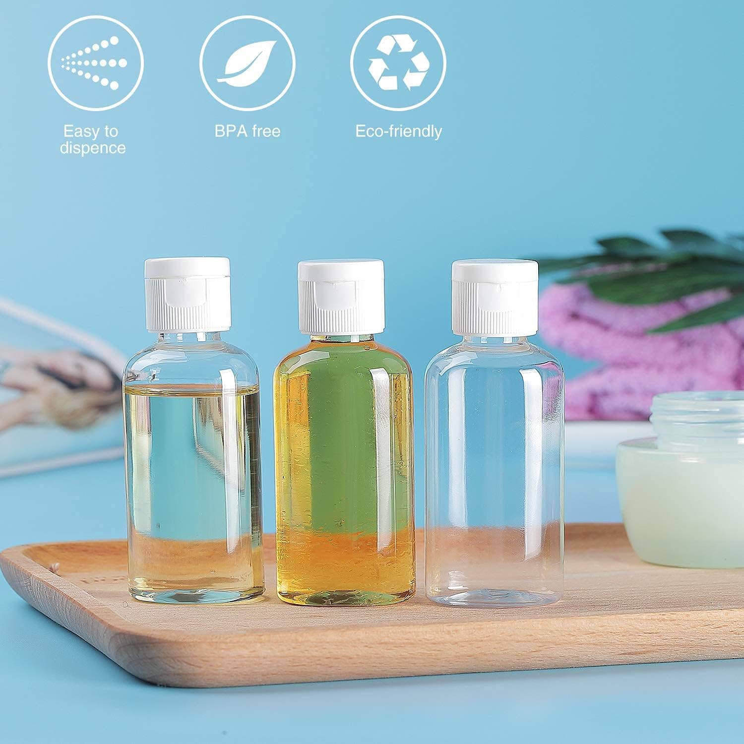 10-Pack 50ml Refillable Clear Plastic Square Travel Bottles with Black Flip Top Cap - Leak Proof Squeeze Containers for Toiletries, Shampoo, Cosmetics & Beauty Products | Perfect for Travel, Gym, Home & Salon Use