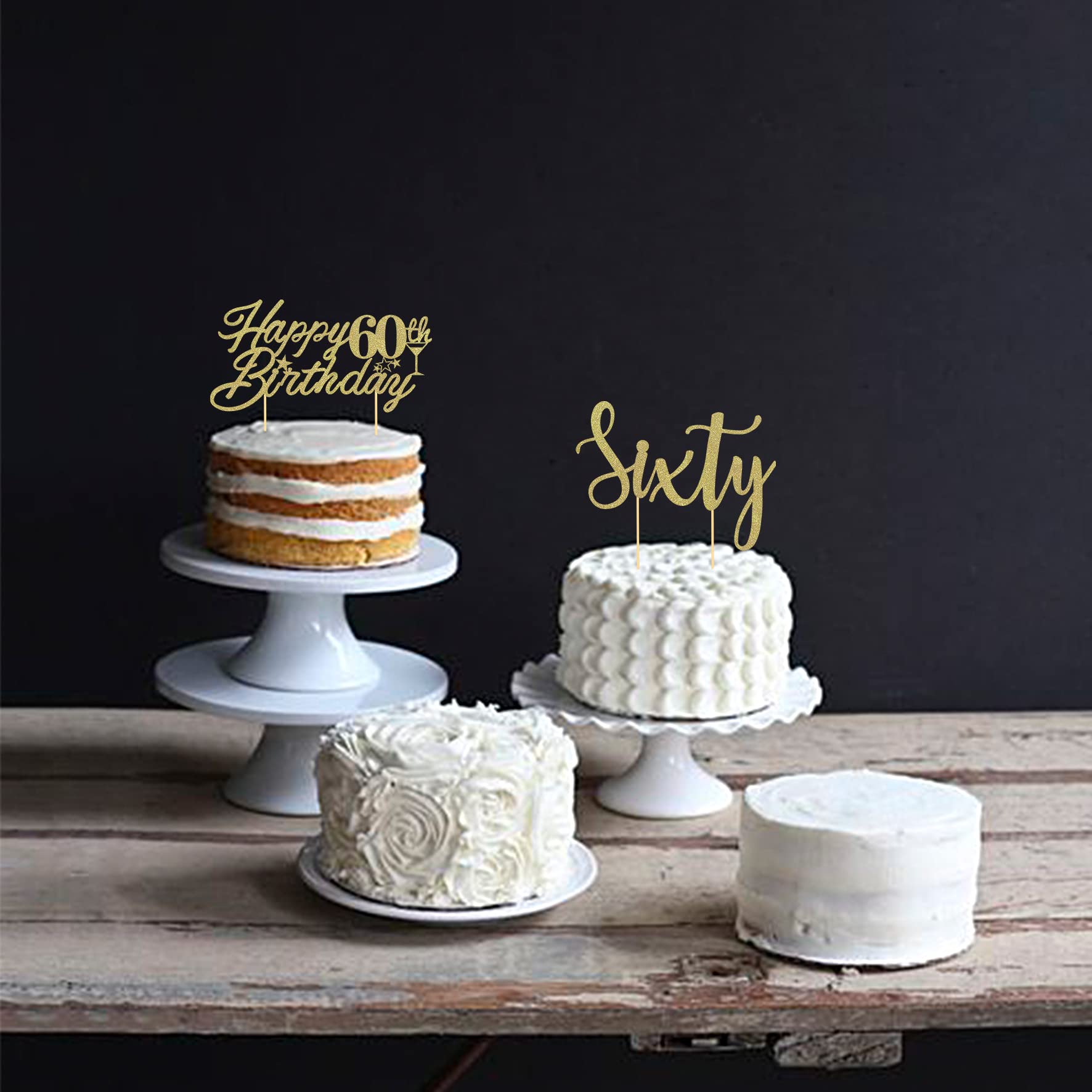 60th Birthday Cake Topper - Gold Glitter 