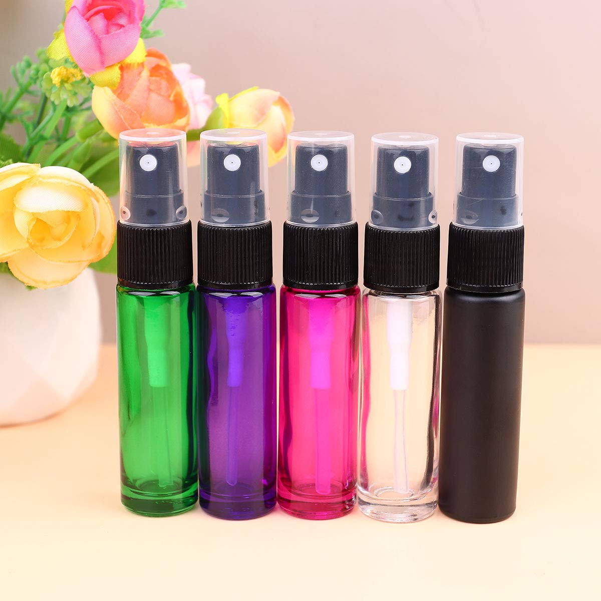 FOMIYES 20PCS 10ML Empty Glass Perfume Bottles - Refillable Essential Oil Sprayer, Portable Travel Size (Black) - Perfect for DIY Fragrances, Aromatherapy & Sample Liquids