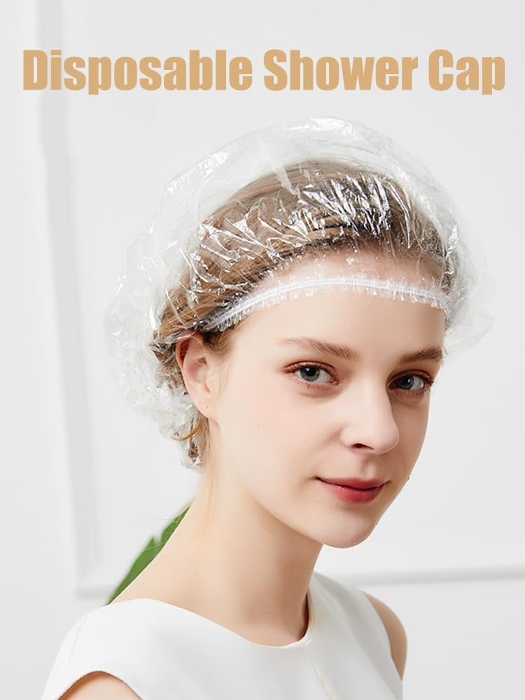 **KitchenFest® 100-Pack Disposable Shower Caps - Waterproof, Oil-Proof, Elastic Hair Cover for Spa, Salon, Hotel, Kitchen & Home Use - Perfect for Hair Dye, Bathing & Showering**