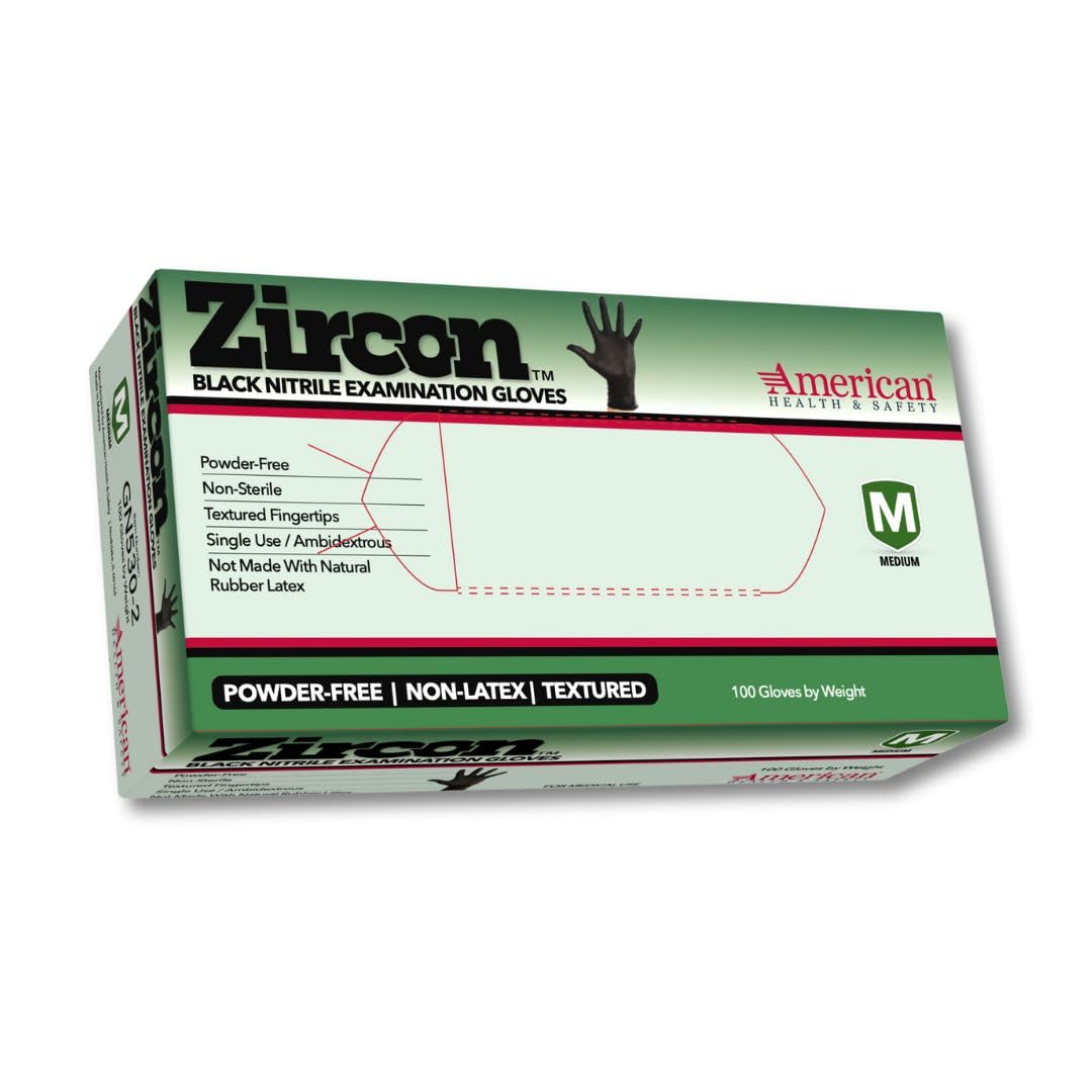 Zircon Black Nitrile Exam Gloves - 1000 Count, Fentanyl & Chemotherapy Resistant, Disposable Medical Gloves for Healthcare, Tattoo, Cleaning & Food Handling