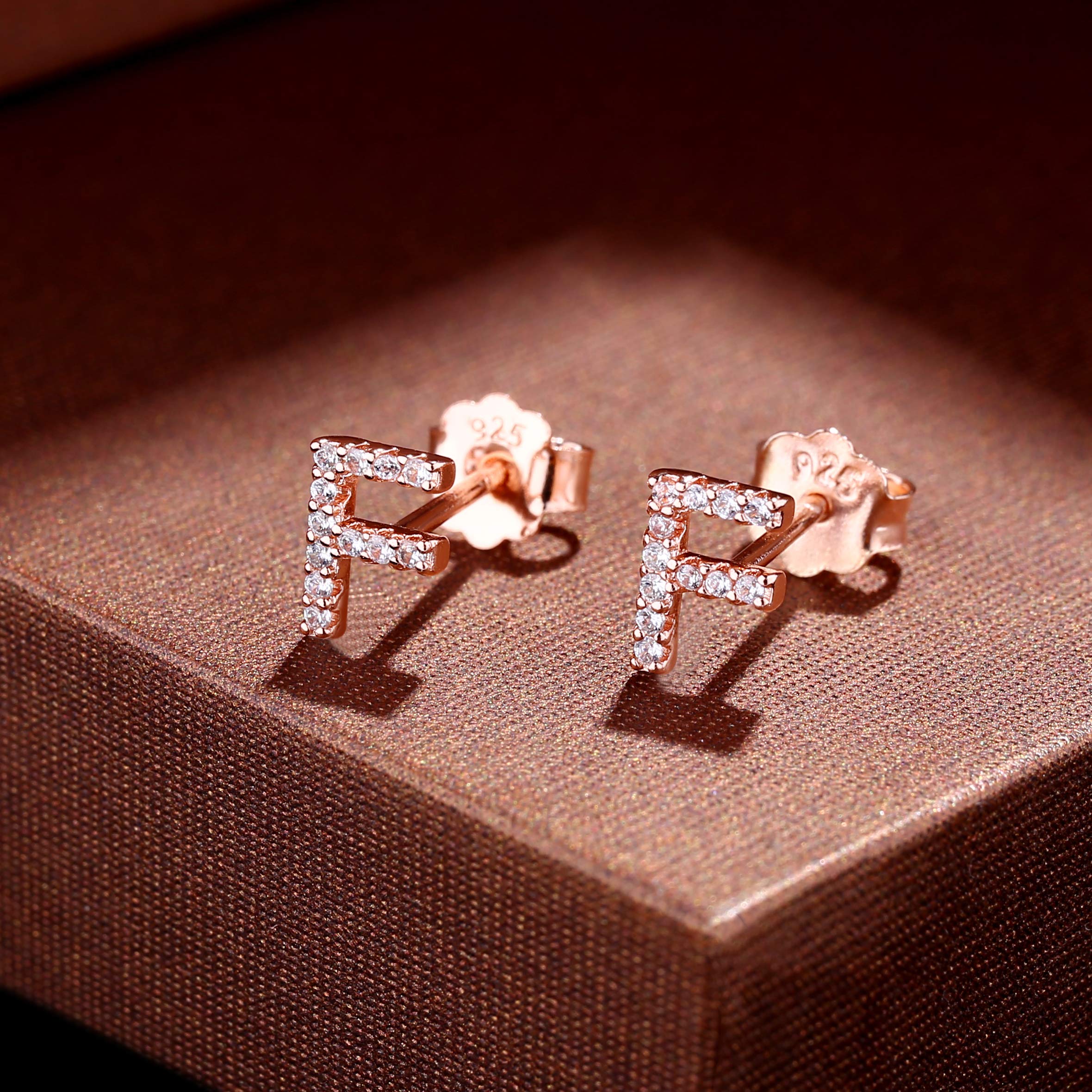 MONOOC Initial Stud Earrings for Women & Girls - S925 Sterling Silver Cubic Zirconia Hypoallergenic Earrings | Personalized Name Letter Jewelry | Perfect Birthday Gift, Christmas Present & Everyday Wear