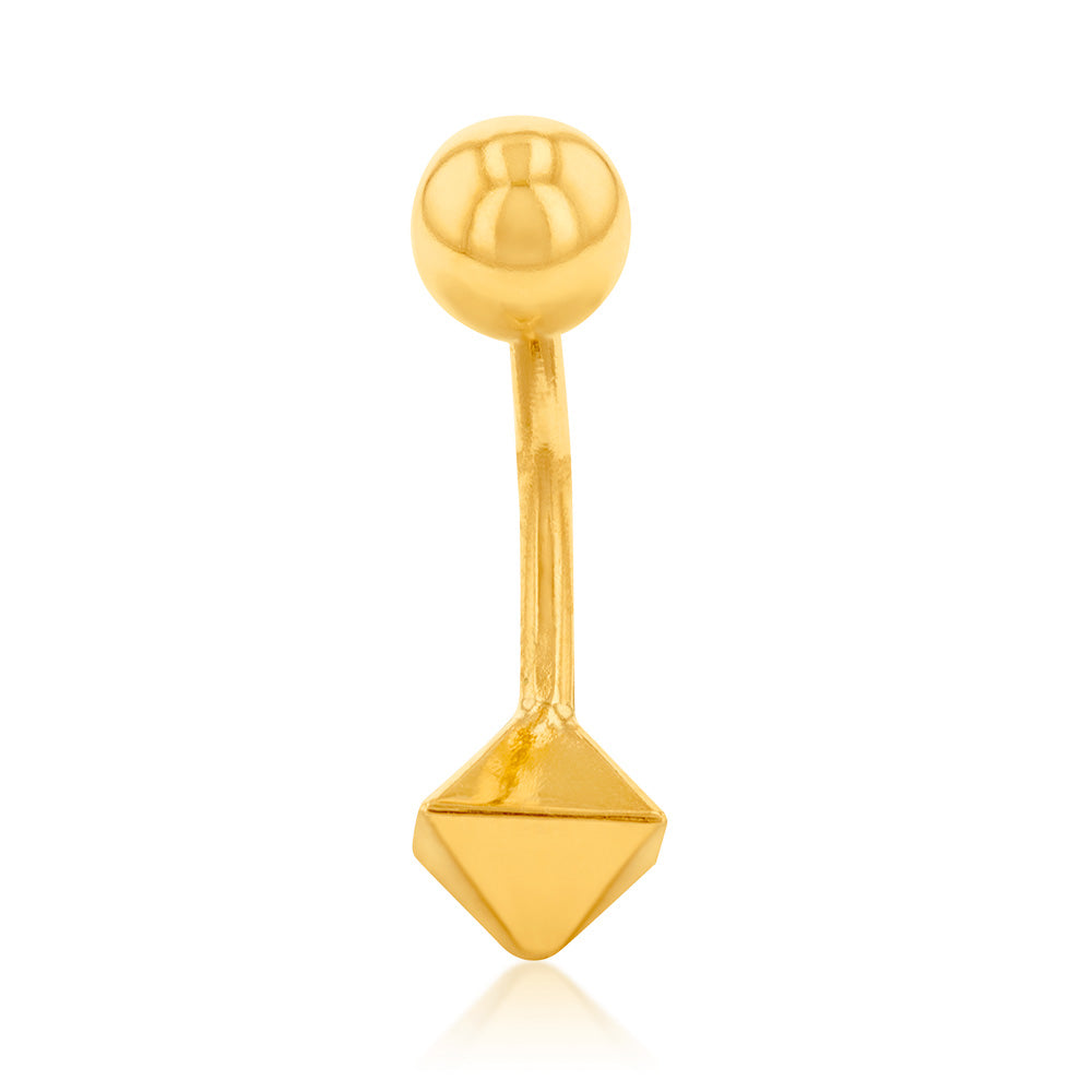 9ct Yellow Gold 5mm Pyramid Shape Belly Bar - Stylish Body Jewelry for Navel Piercing, Perfect for Everyday Wear and Special Occasions