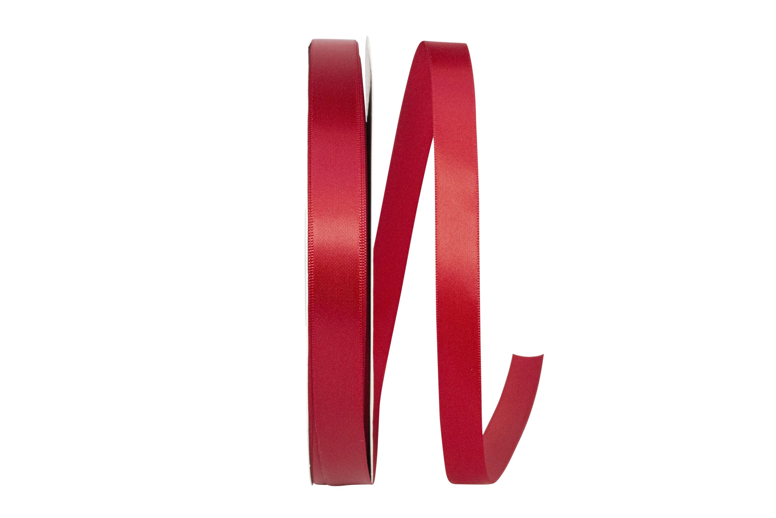 Reliant Ribbon Single Face Satin Ribbon - 5/8 Inch x 100 Yards, Scarlet Red - Perfect for Gift Wrapping, Crafts, and DIY Wedding Decorations
