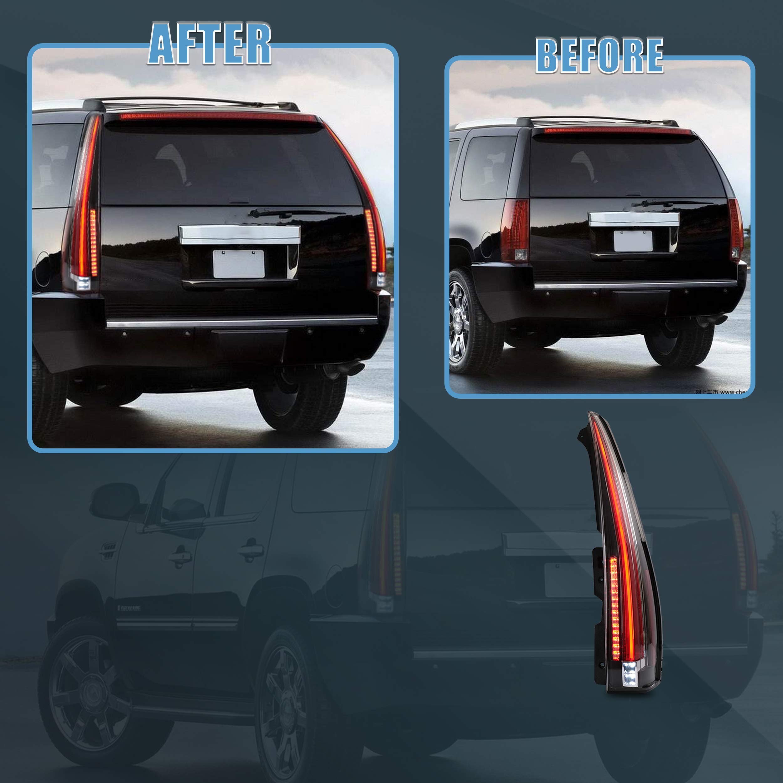 VLAND LED Tail Lights Assembly for 2007-2014 Cadillac Escalade/Escalade ESV - Red Turn Signal, 6 Hole Design, 5 Pin Plug (Not Compatible with GMC/Chevrolet) - Upgrade Your Vehicle's Style & Safety for Night Driving & Off-Road Adventures