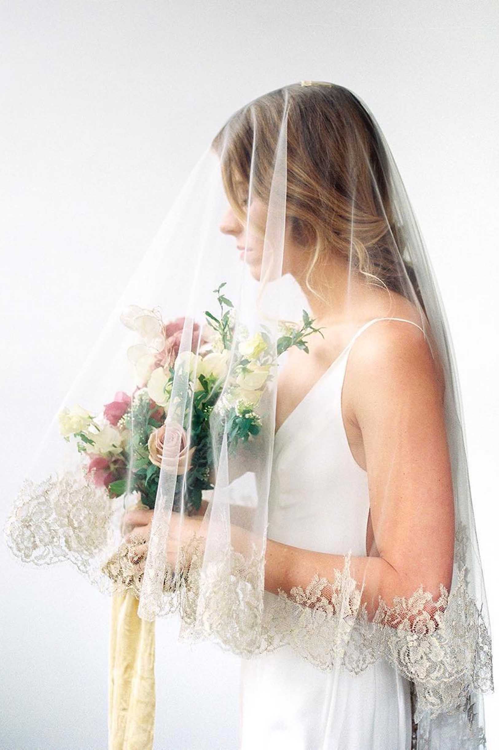 Versailles Gilded French Lace Drop Blusher Veil in Ivory Gold - Elegant Wedding Accessory for Brides, Bridal Shower & Vintage Themed Events