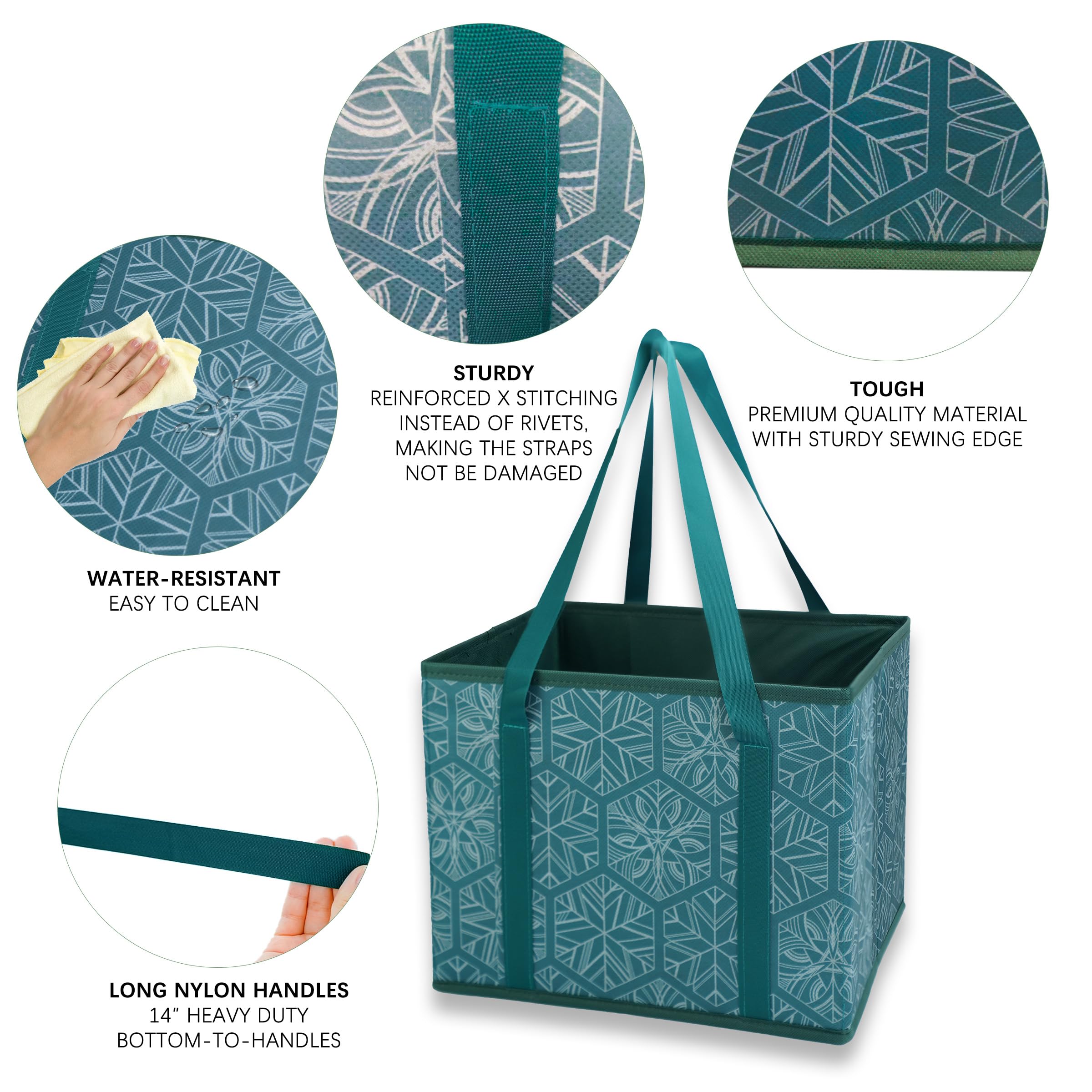 3-Pack Reusable Grocery Bags - Foldable Shopping Tote with Long Handles & Reinforced Bottom for Supermarkets, Farmers Market & Eco-Friendly Shopping (Black)