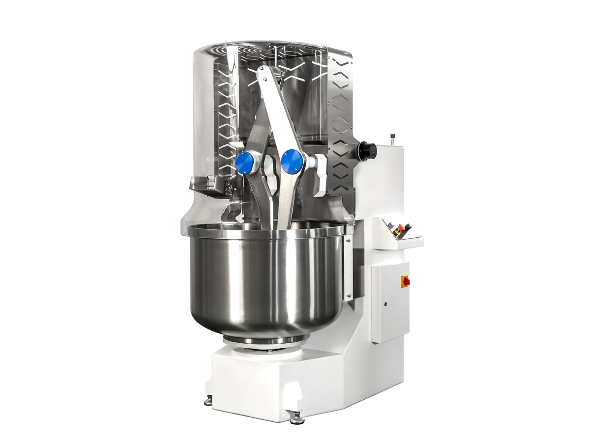 AMPTO Twin Diving Arms Mixer - 123 1/2 lb Dough Capacity, 208-220V/60/1PH Commercial Dough Mixer (Model IBT55INV) - Perfect for Bakeries, Pizza Shops & Commercial Kitchens