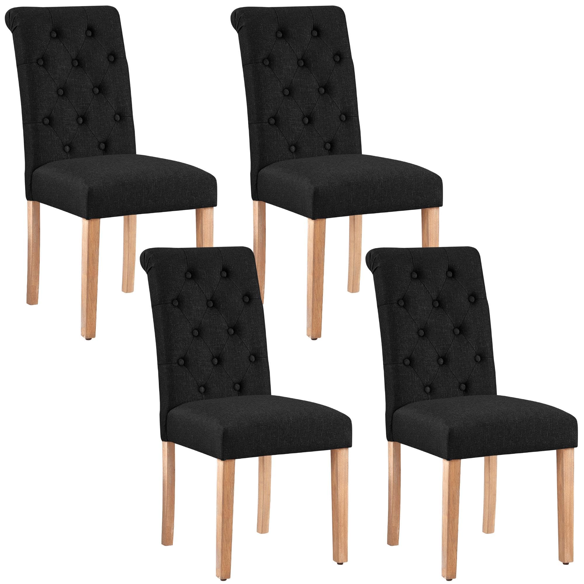 Yaheetech 4-Piece Tufted Dining Chairs Set - Modern Parsons Kitchen Chairs with Upholstered Fabric & Solid Wood Legs - Comfortable Padded Seats for Dining Room, Kitchen, Restaurant - Black (2-Pack)