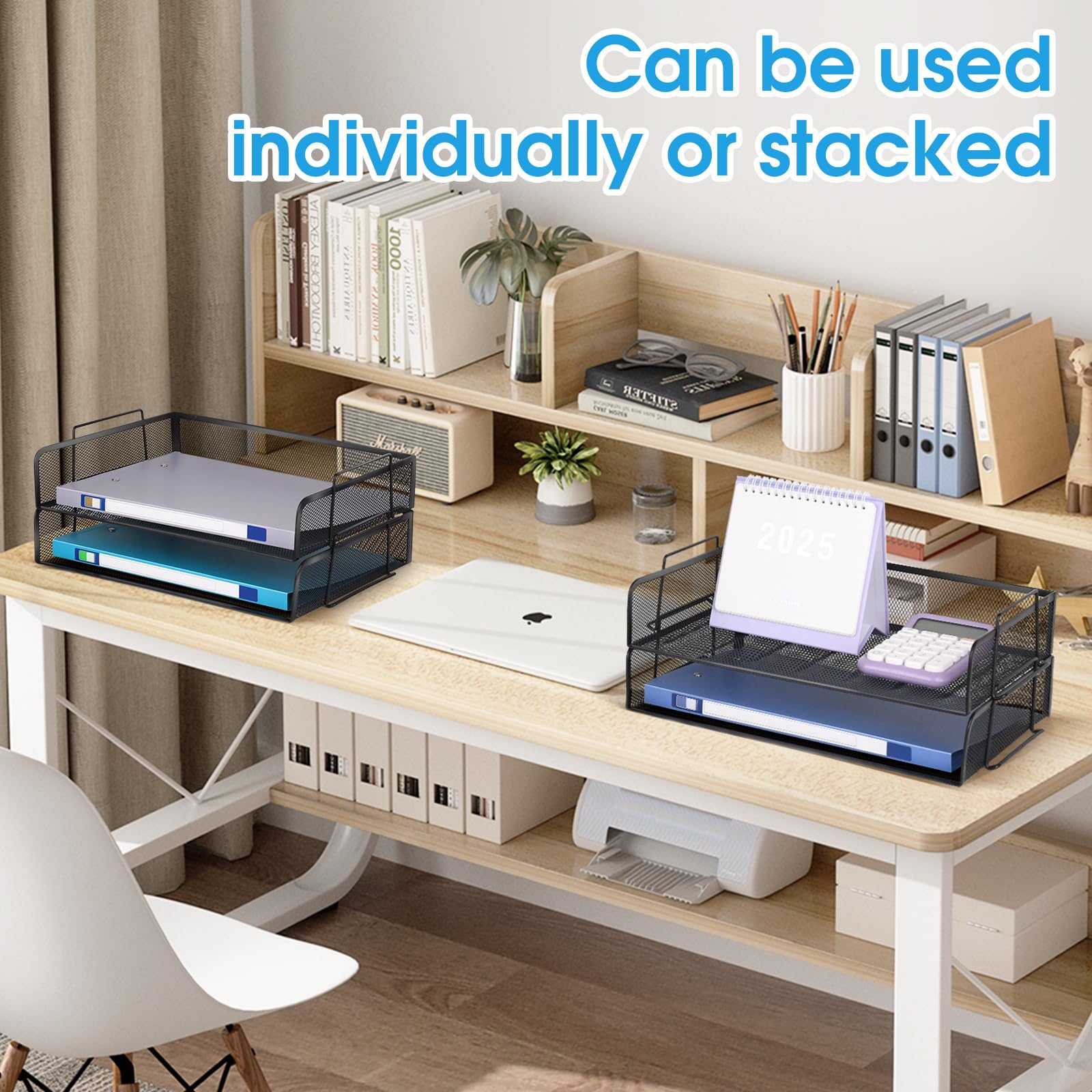 Stackable 4-Tier Mesh Paper Letter Tray Organizer - Black Desk File Holder for Office Supplies | Perfect for Office, Home, or School Organization and Document Storage