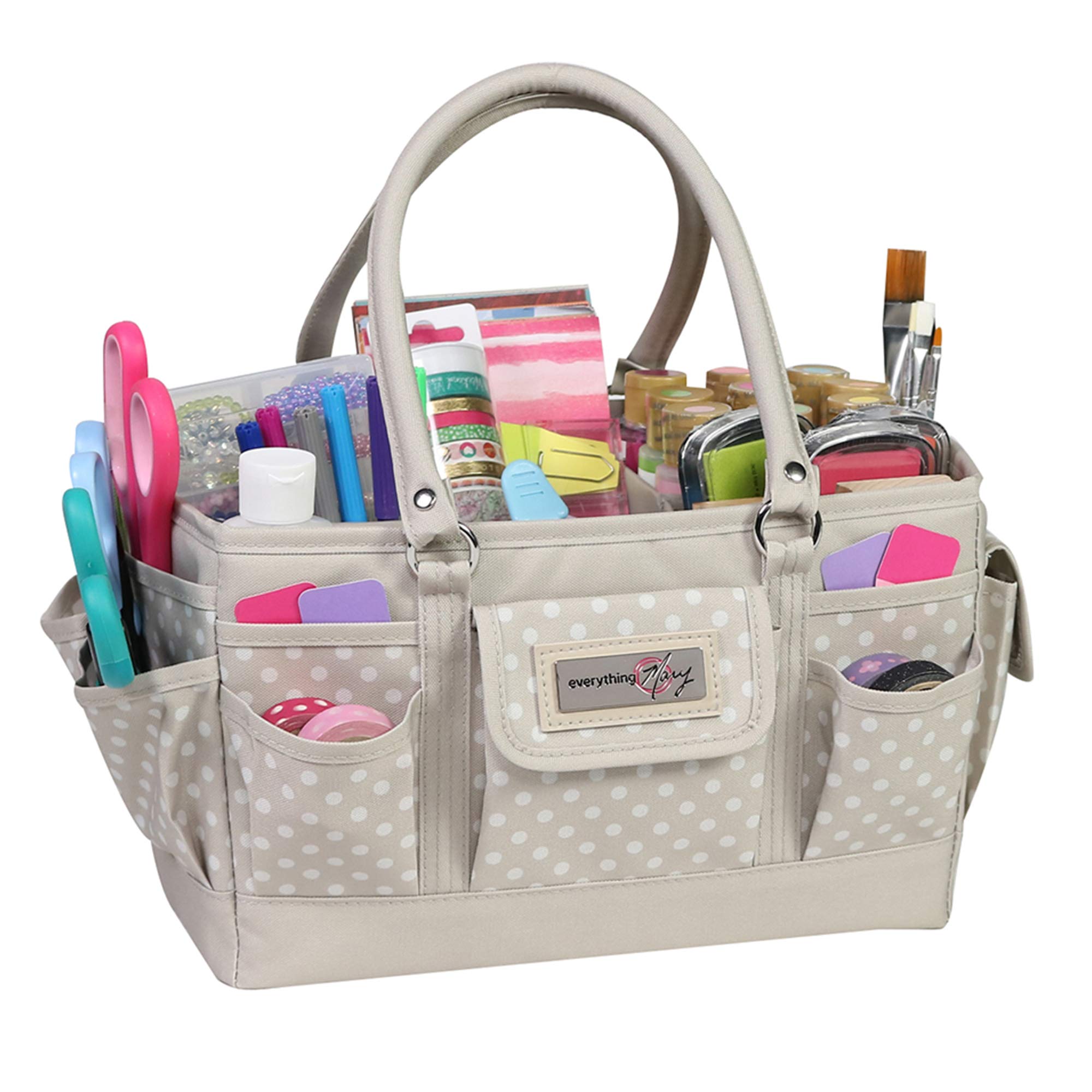 Everything Mary Craft Bag Organizer Tote - Tan Dot Storage Art Caddy for Sewing & Scrapbooking Supplies | Portable Craft Supply Carrier for Tools & Materials | Perfect for School Projects, Medical Kits & Office Organization | Great for Artists, DIY Enthusiasts & Professionals