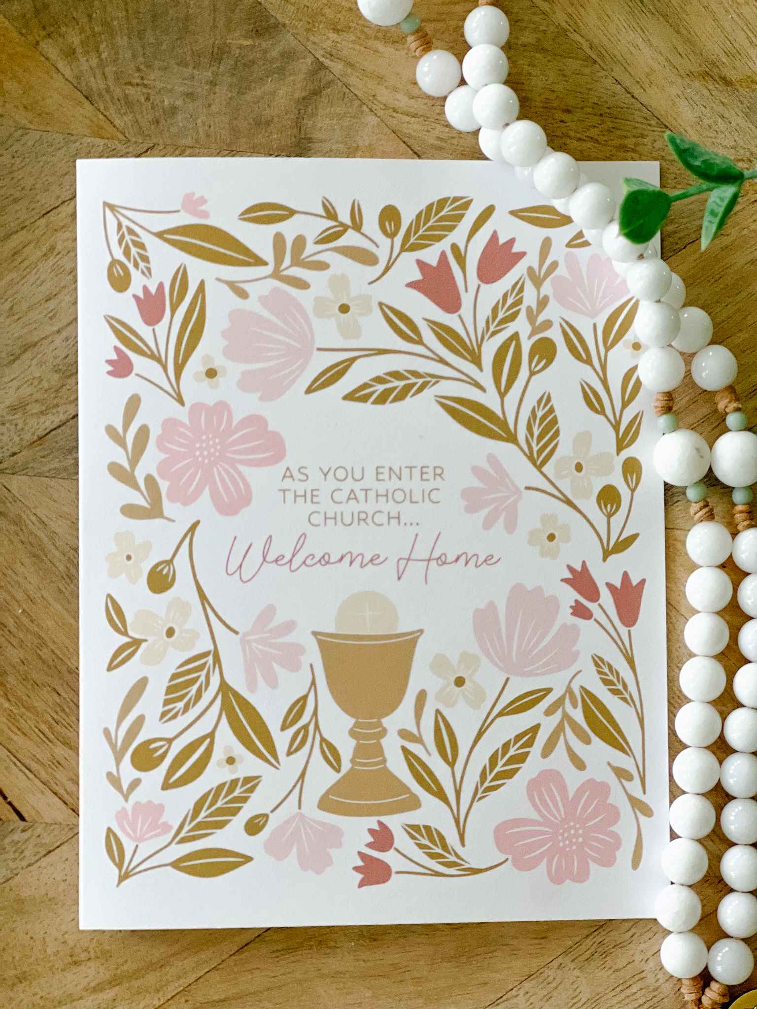 Welcome Home RCIA Greeting Card - Pink Heart Design for Religious Celebrations & Homecoming Parties
