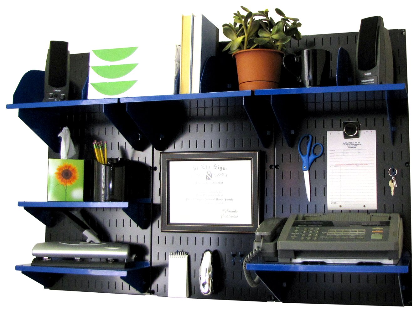 Wall Control Office Wall Mount Desk Storage and Organization Kit - Black/Blue - Space Saving Solution for Home Office, Garage & Workshop Organization