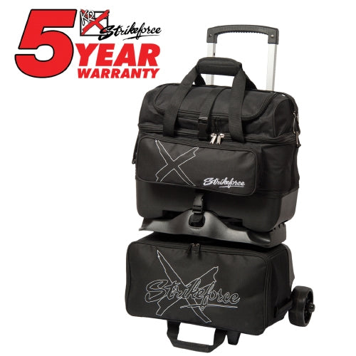 KR Strikeforce Hybrid X Black 4 Ball Roller Bowling Bag - Durable Bowling Ball Carrier with Wheels for Easy Transport to Bowling Alley or League Games