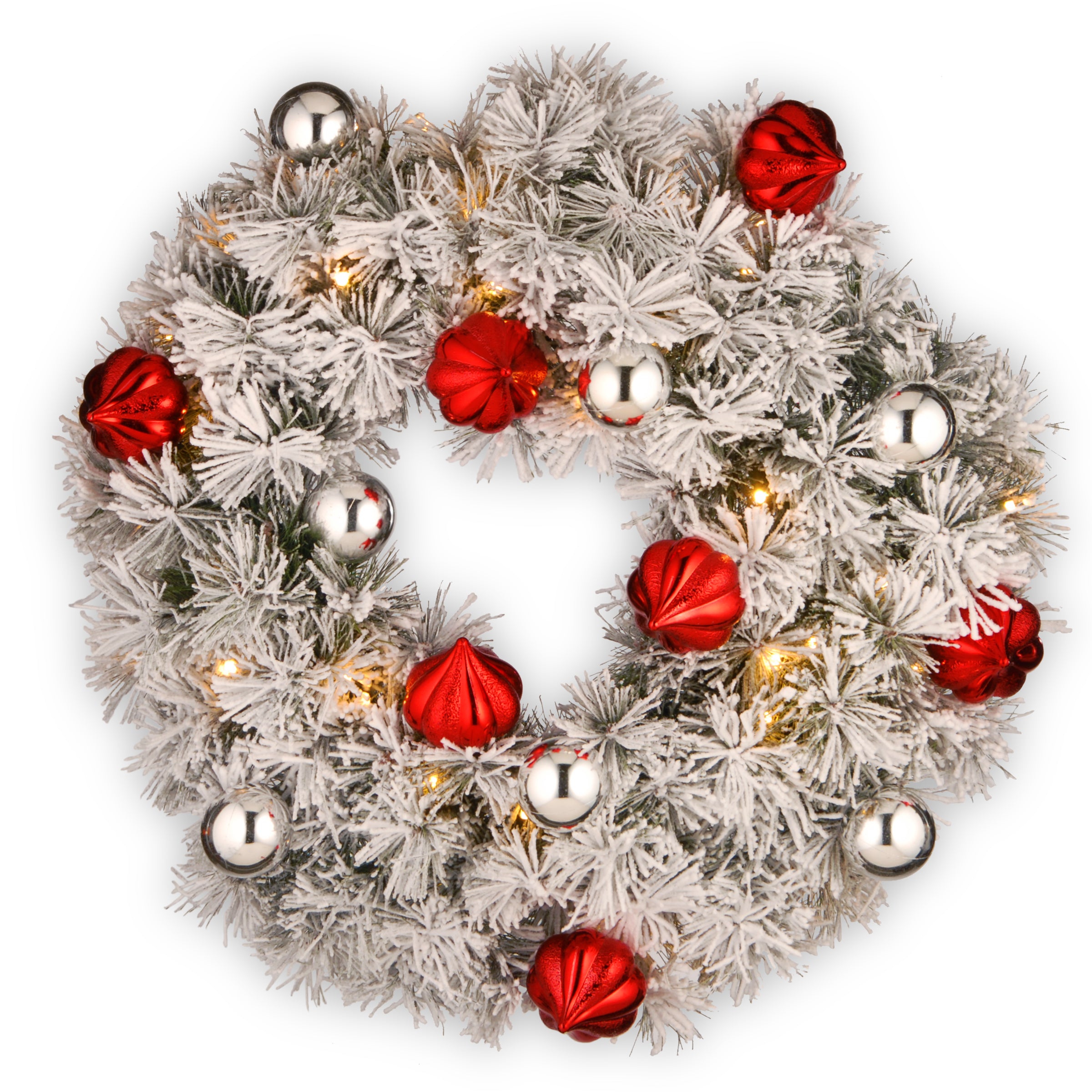 24 Inch Pre-Lit Snowy Bristle Pine Christmas Wreath with Warm White LED Lights - Perfect for Holiday Door Decor, Fireplace Mantel & Winter Home Decoration