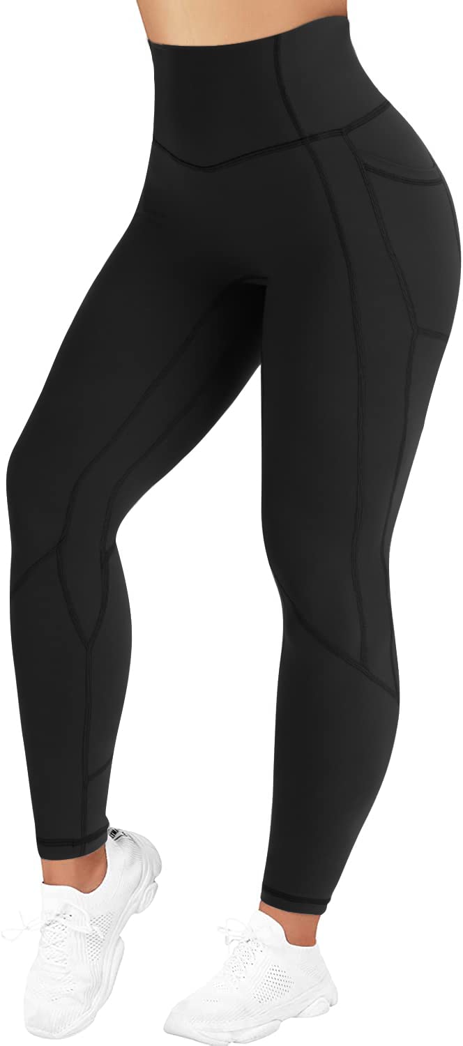 Hopgo Women's High Waisted Yoga Pants with Pockets - 7/8 Length Tummy Control Workout Leggings for Running, Gym & Lounge Wear