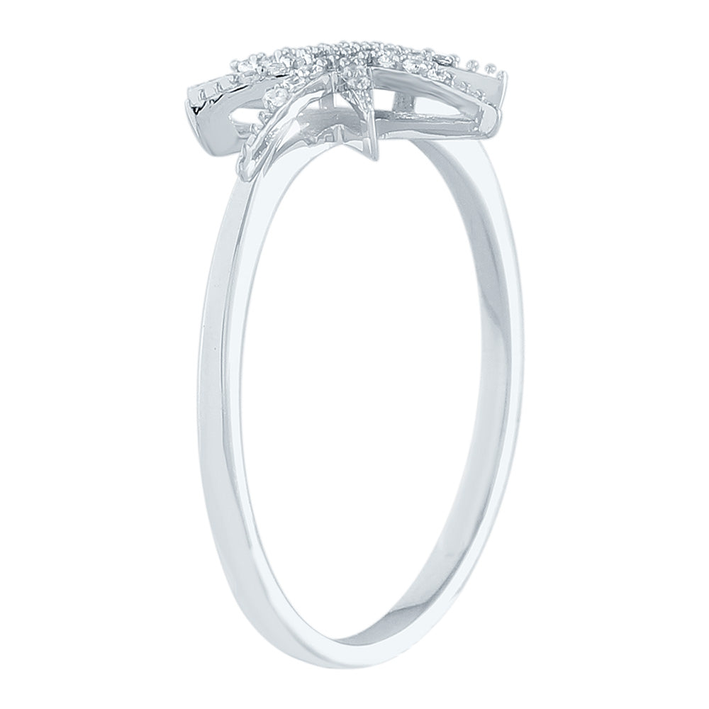 9ct White Gold Diamond Starburst Ring for Women - Elegant Wedding, Engagement & Anniversary Jewelry Gift