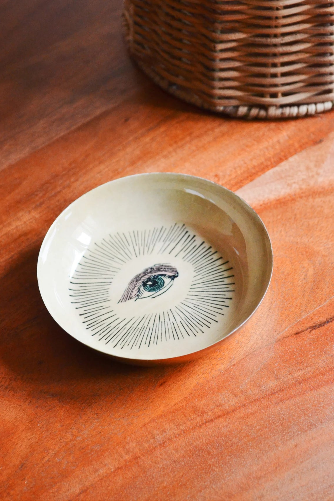 Enamel Trinket Dish with Eye Design - Elegant Jewelry Tray for Rings, Earrings & Small Accessories - Perfect for Vanity, Dresser & Gift Giving