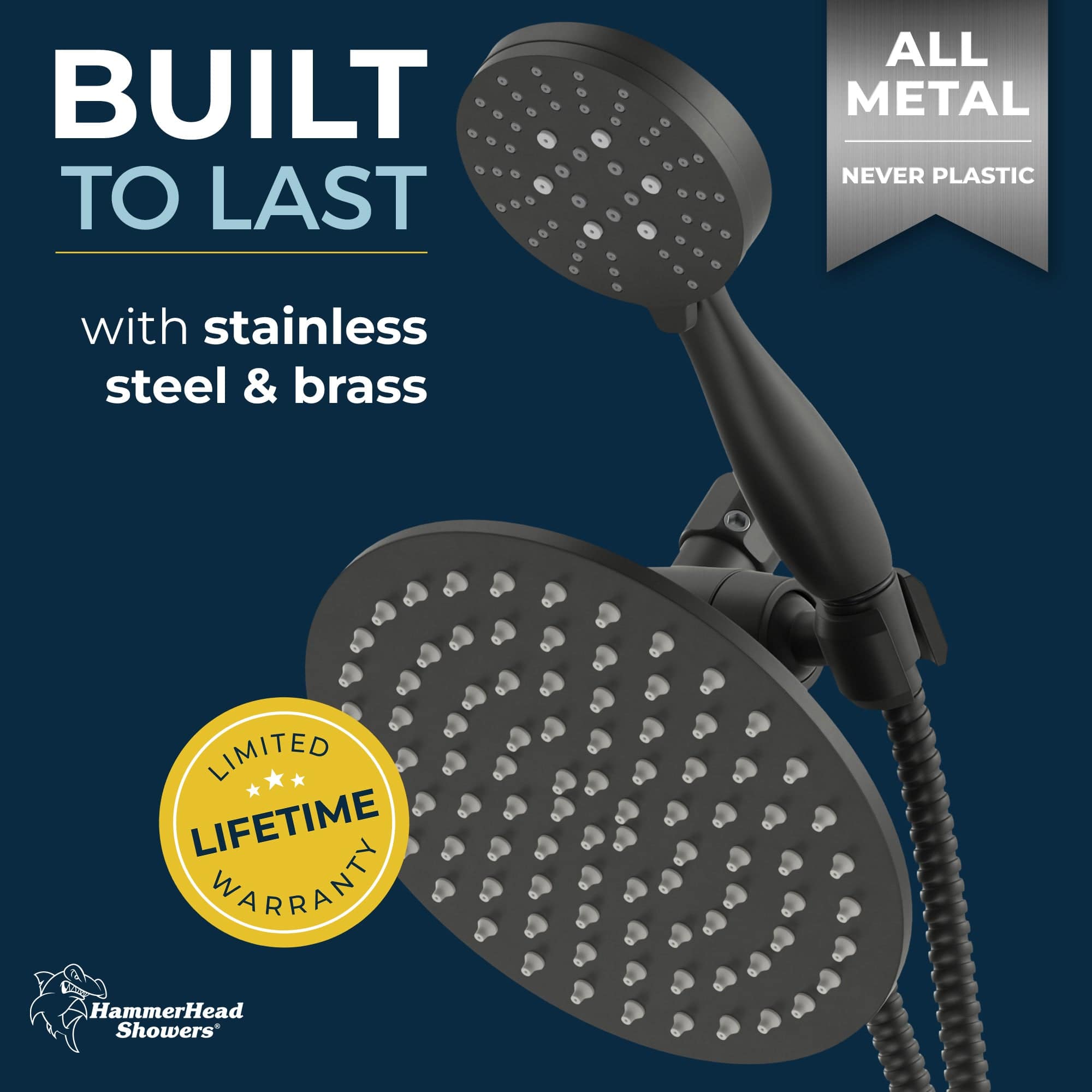 Premium All-Metal 3-Spray Dual Shower Head Combo - Handheld & Rainfall Showerhead - 2.5 GPM - Perfect for Bathroom Renovation & Spa-Like Experience