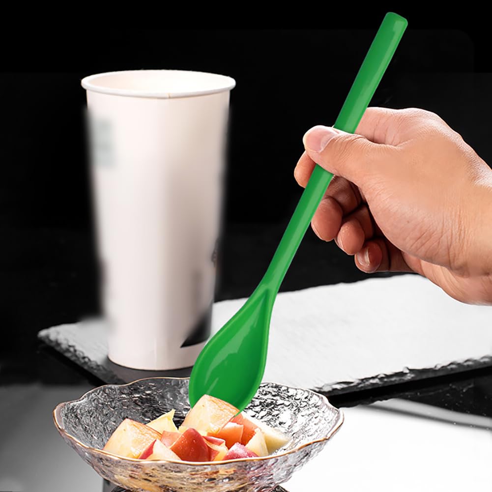 8-Piece Colorful Plastic Coffee Spoons - Long Handle Mixing & Stirring Spoons for Hot/Cold Drinks, Iced Tea, Ice Cream - Reusable & Durable Kitchen Utensils for Home, Cafe, Restaurant, Party