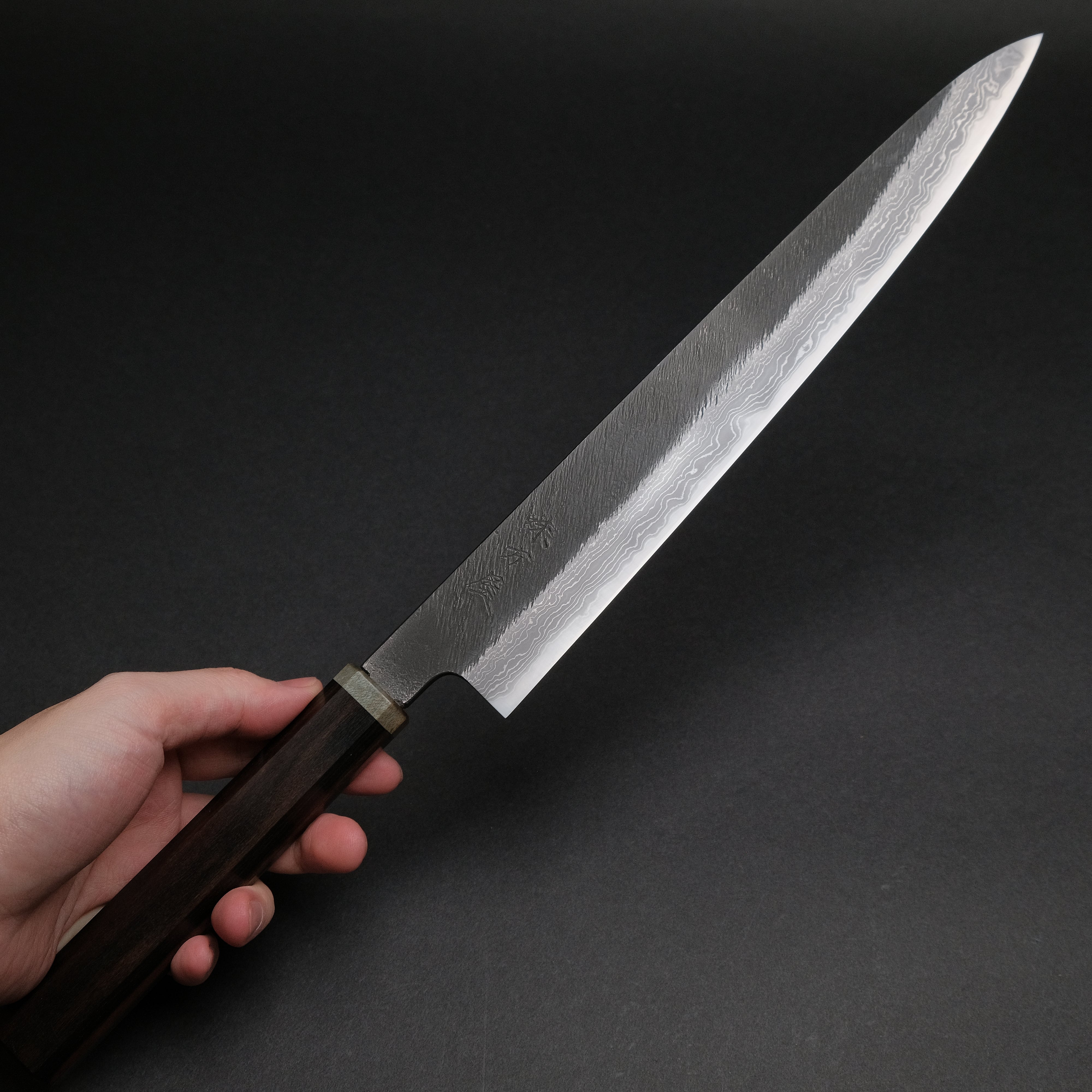 Premium Ajikataya White #2 Matsuba Damascus Sujihiki 270mm Japanese Chef Knife with Ebony & Stabilized Wood Handle - Perfect for Slicing Sashimi, Meat, and Precision Cutting in Professional Kitchens