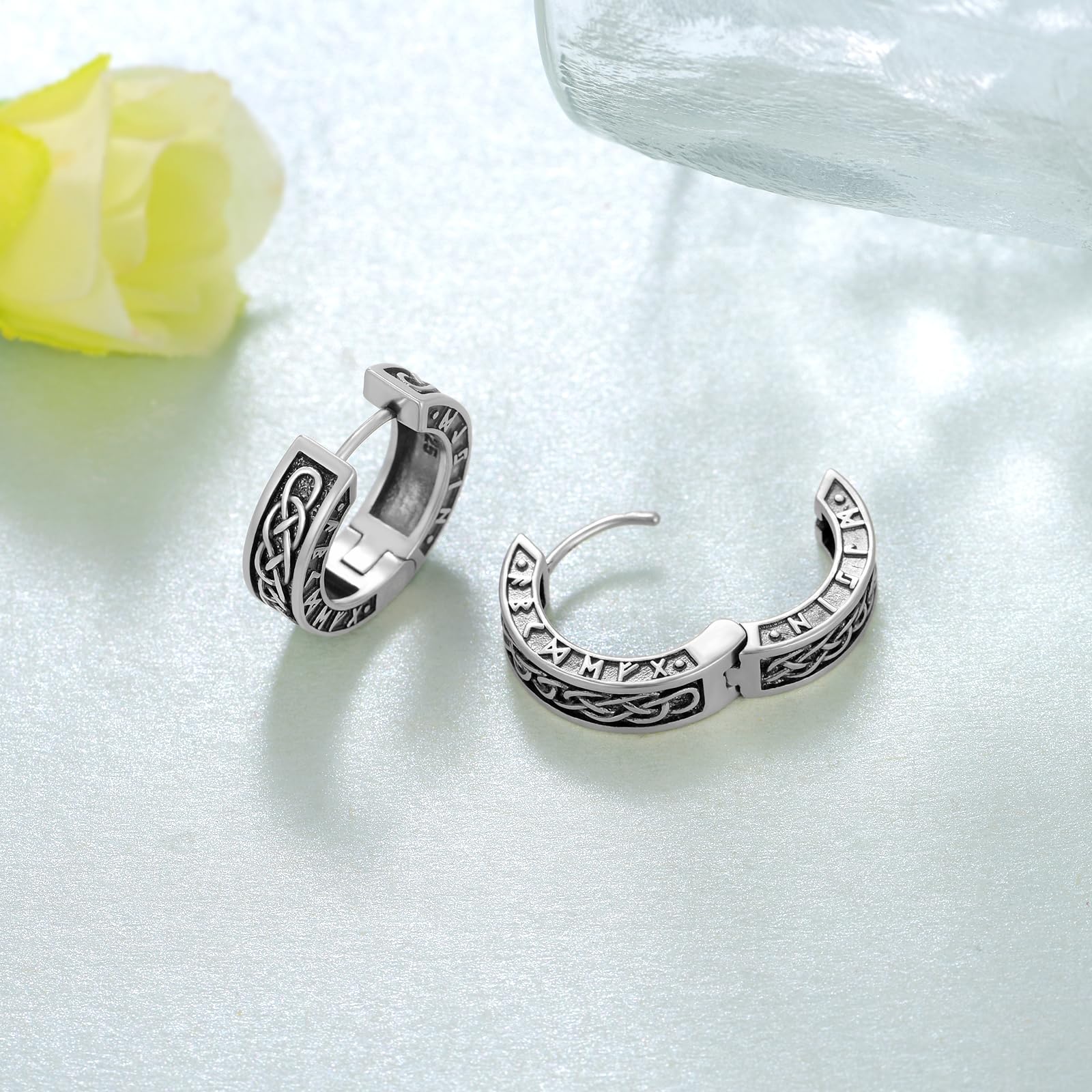 Viking 925 Sterling Silver Black Hoop Earrings for Men & Women - Norse Jewelry Gift for Birthday, Anniversary & Viking Lovers - Perfect for Cosplay, Historical Reenactment & Everyday Wear