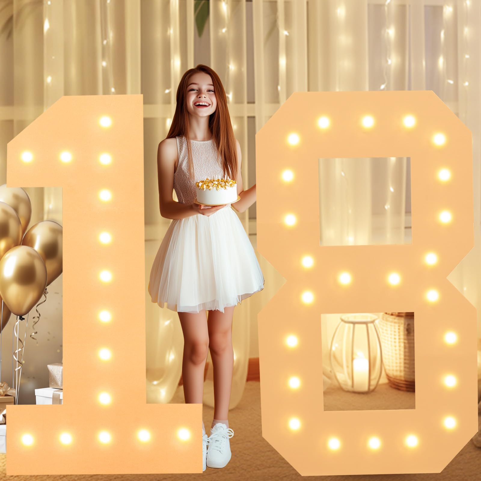 **LOBOOM 4FT Light Up Numbers - Giant Marquee Number 18 for Birthday & Anniversary Decor | Pre-Cut Mosaic Frame | Perfect for 18th Birthday Party Backdrop, Wedding, Graduation & Event Decorations**