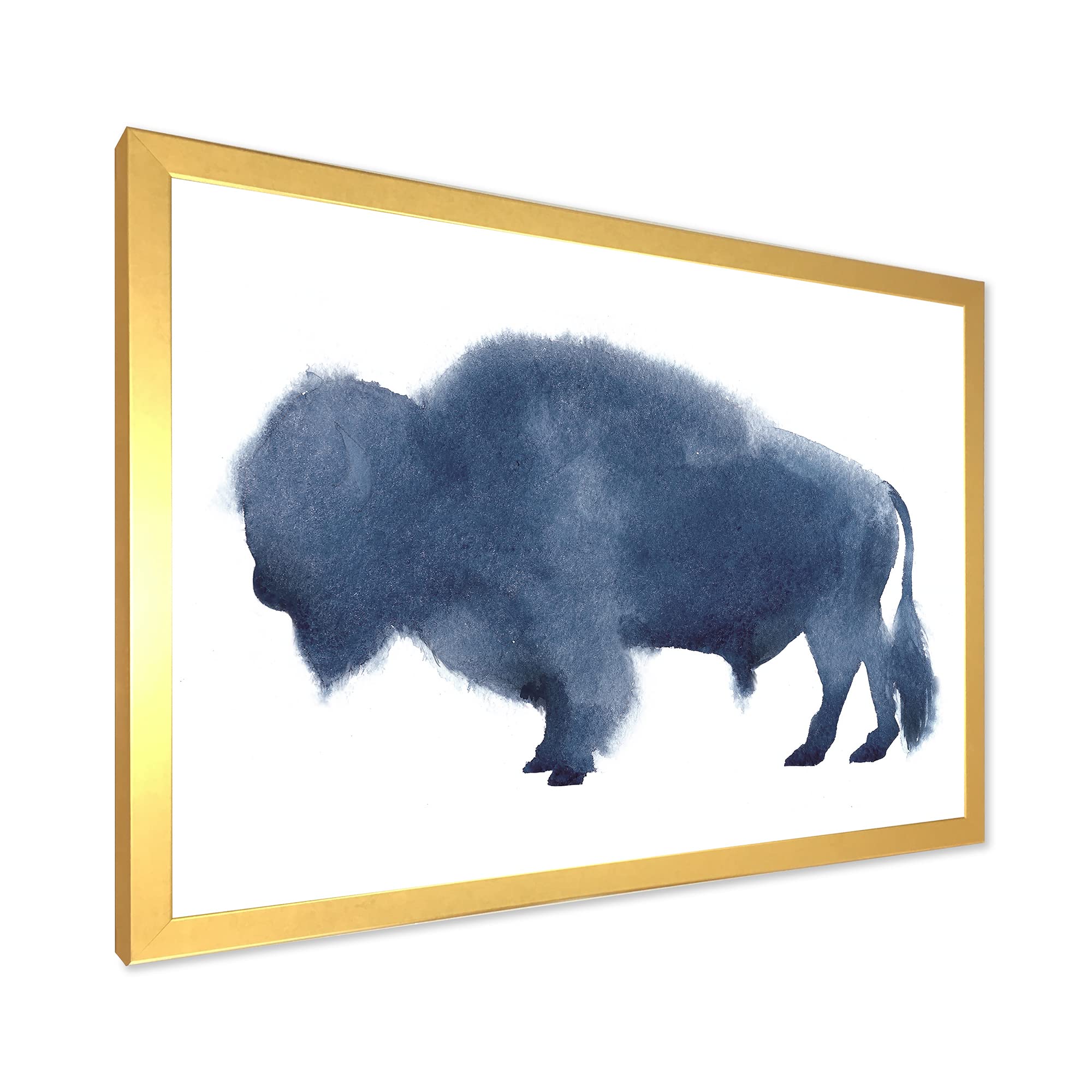 DesignQ Navy Blue Bison Silhouette Framed Wall Art - Rustic Farmhouse Decor for Living Room, Bedroom & Office