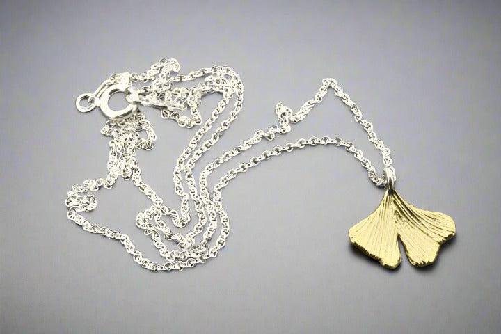 Elegant Brass Ginkgo Leaf Pendant Necklace in Sterling Silver - Perfect for Women's Daily Wear, Gift Giving & Special Occasions
